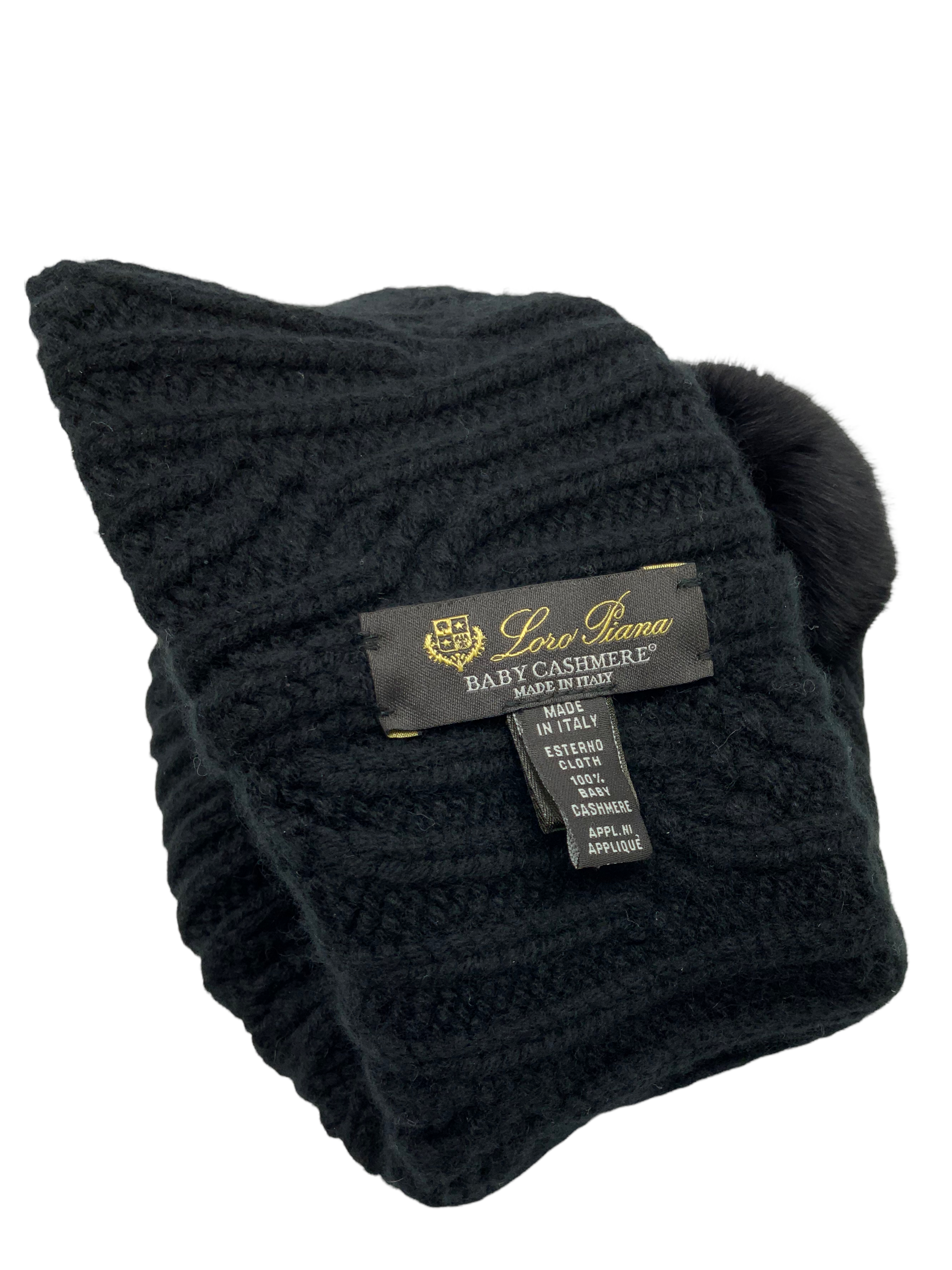 Luxury Loro Piana Baby Cashmere & Chinchilla Pompon Beanie Hat for Women - Soft Winter Hat for Cold Weather, Outdoor Activities & Fashion Accessory