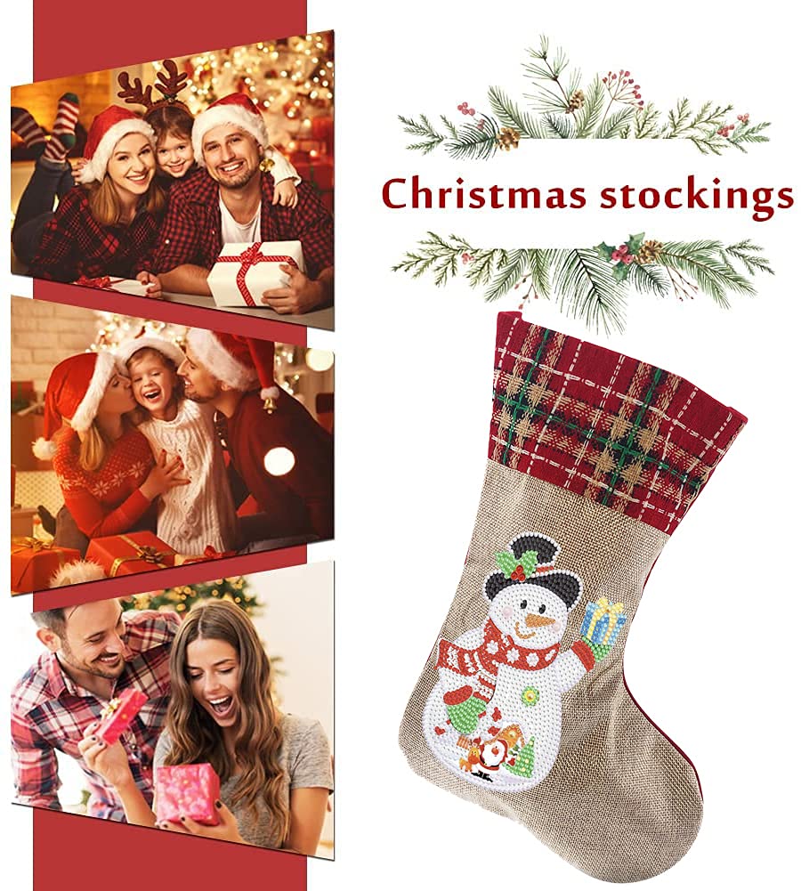 LUSandy DIY 5D Diamond Painting Christmas Stockings - 14 Inch Snowman & Gift Diamond Art Candy Bags for Xmas Fireplace Decor | Holiday Party Hanging Stockings for Family Christmas Decoration | Perfect for Home, Office & Gift Giving
