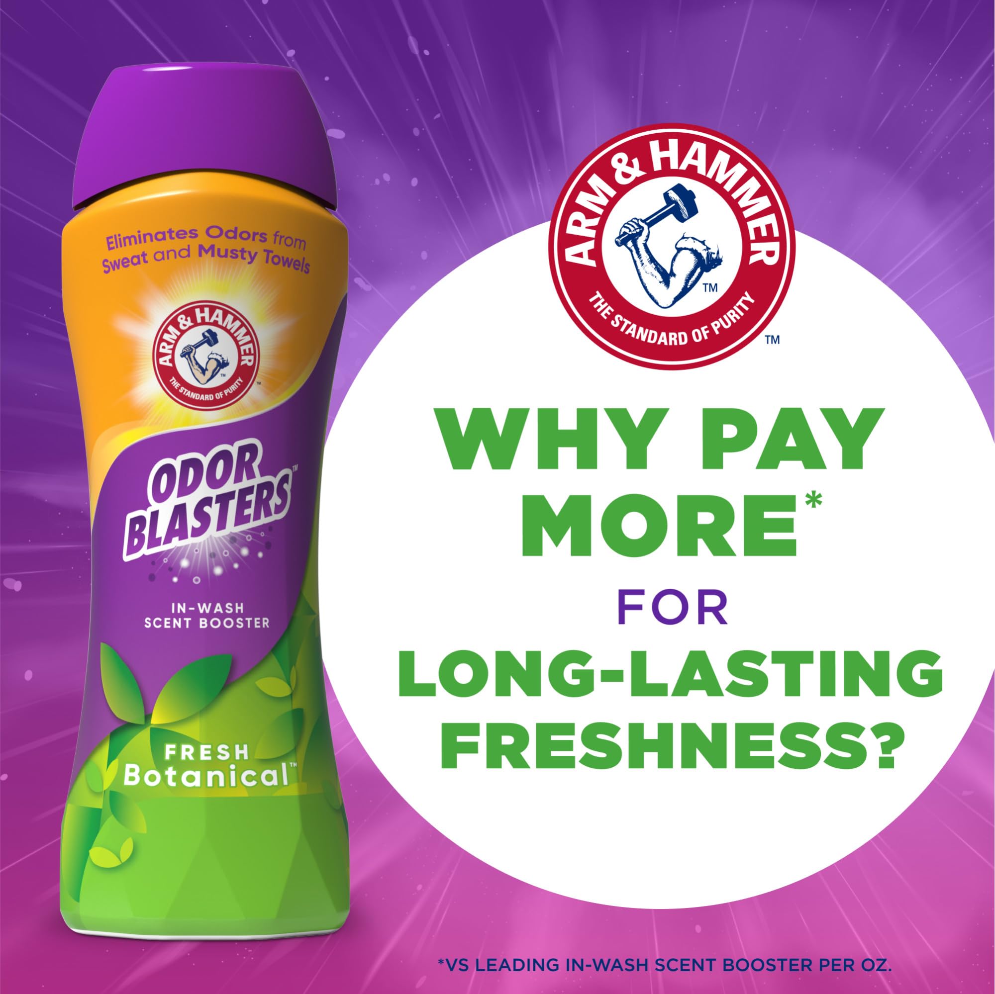 ARM & HAMMER Odor Blasters In-Wash Scent Booster, Fresh Botanical - 24 Oz | Laundry Detergent Enhancer for Long-Lasting Fragrance | Perfect for Gym Clothes, Workout Gear & Musty Fabrics