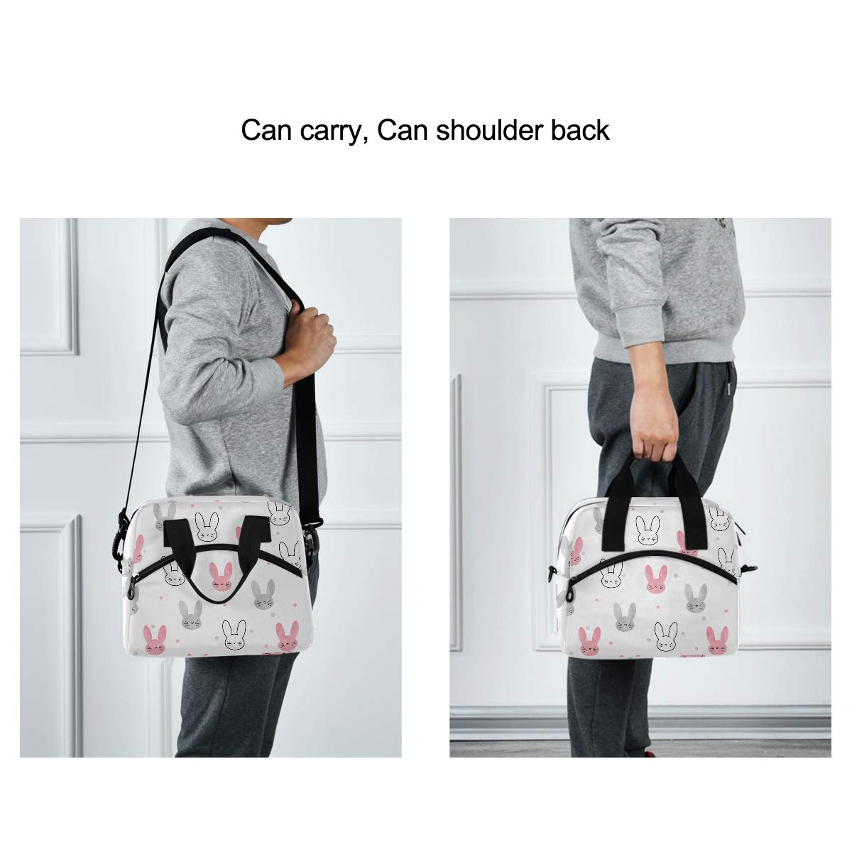 ALAZA Leakproof Insulated Lunch Bag for Women - Cute Rabbit Bunny Design, Crossbody Shoulder Strap Lunch Box Purse & Cooler Bag - Perfect for Nurses, Teachers, Office Workers & School Use