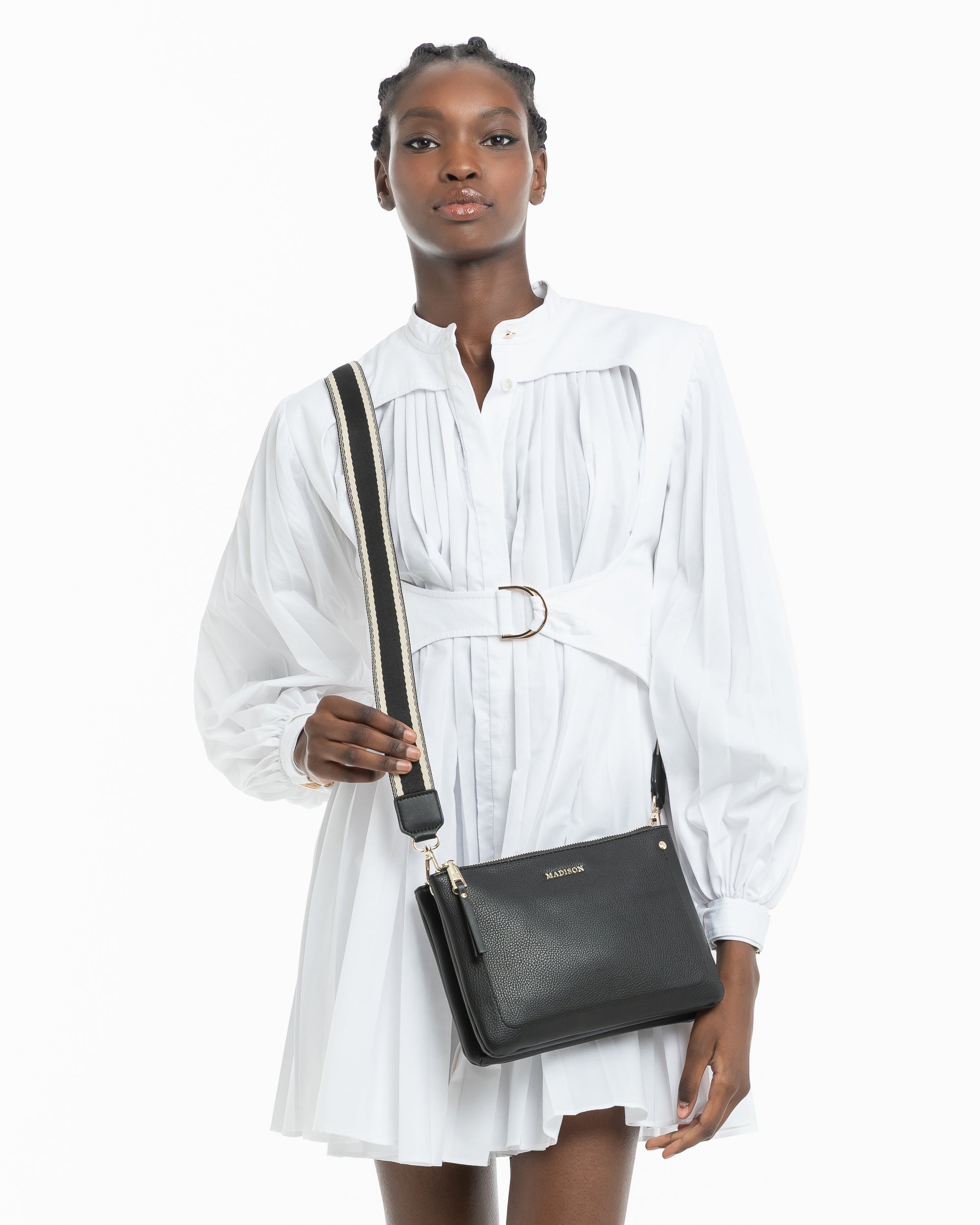 Charlotte Double Zip Crossbody Bag with Adjustable Stripe Strap - Stylish Hands-Free Purse for Women, Perfect for Travel, Shopping & Everyday Use