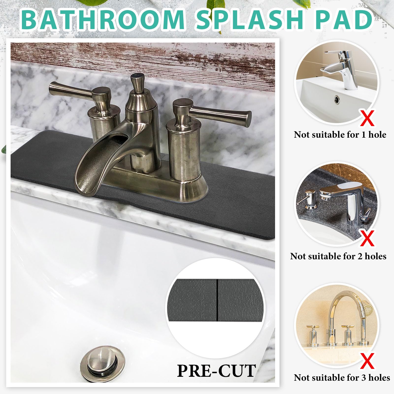 Tioncy 2-Pack Oval Hole Diatomite Faucet Mat - Non-Slip Sink Splash Guard for Kitchen & Bathroom, Absorbent Splatter Screen (Dark Gray, Black) - Perfect for Preventing Water Spills Around Sinks
