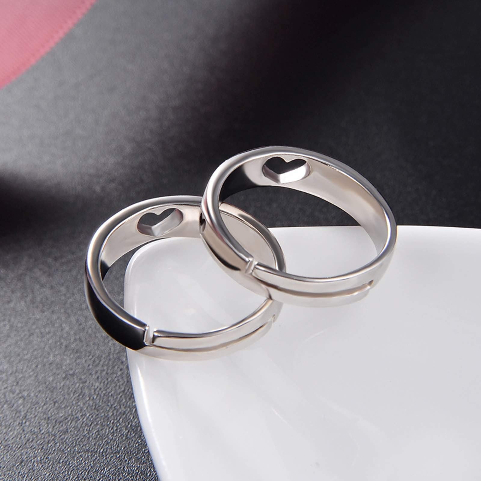 Daesar 1 Pair 925 Sterling Silver Heart Rings for Men & Women - Adjustable Unisex Couple Rings for Anniversary, Wedding & Gift - Romantic Jewelry for Everyday Wear & Special Occasions