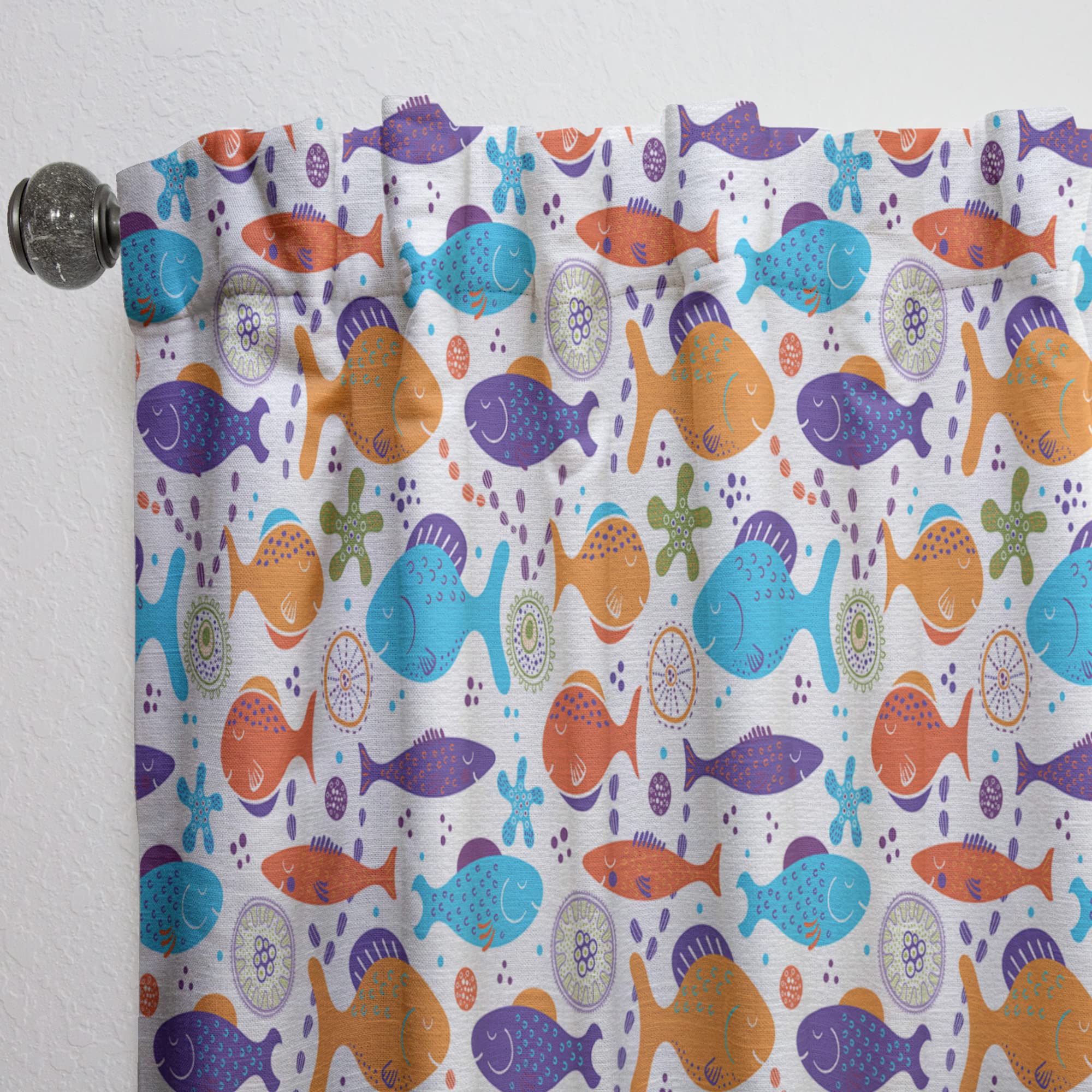 DesignQ Fish Pattern Thermal Insulated Curtains - Single Panel 52x120 Inches - Blackout Drapes for Bedroom & Living Room - Perfect for Home Decor, Privacy & Light Control