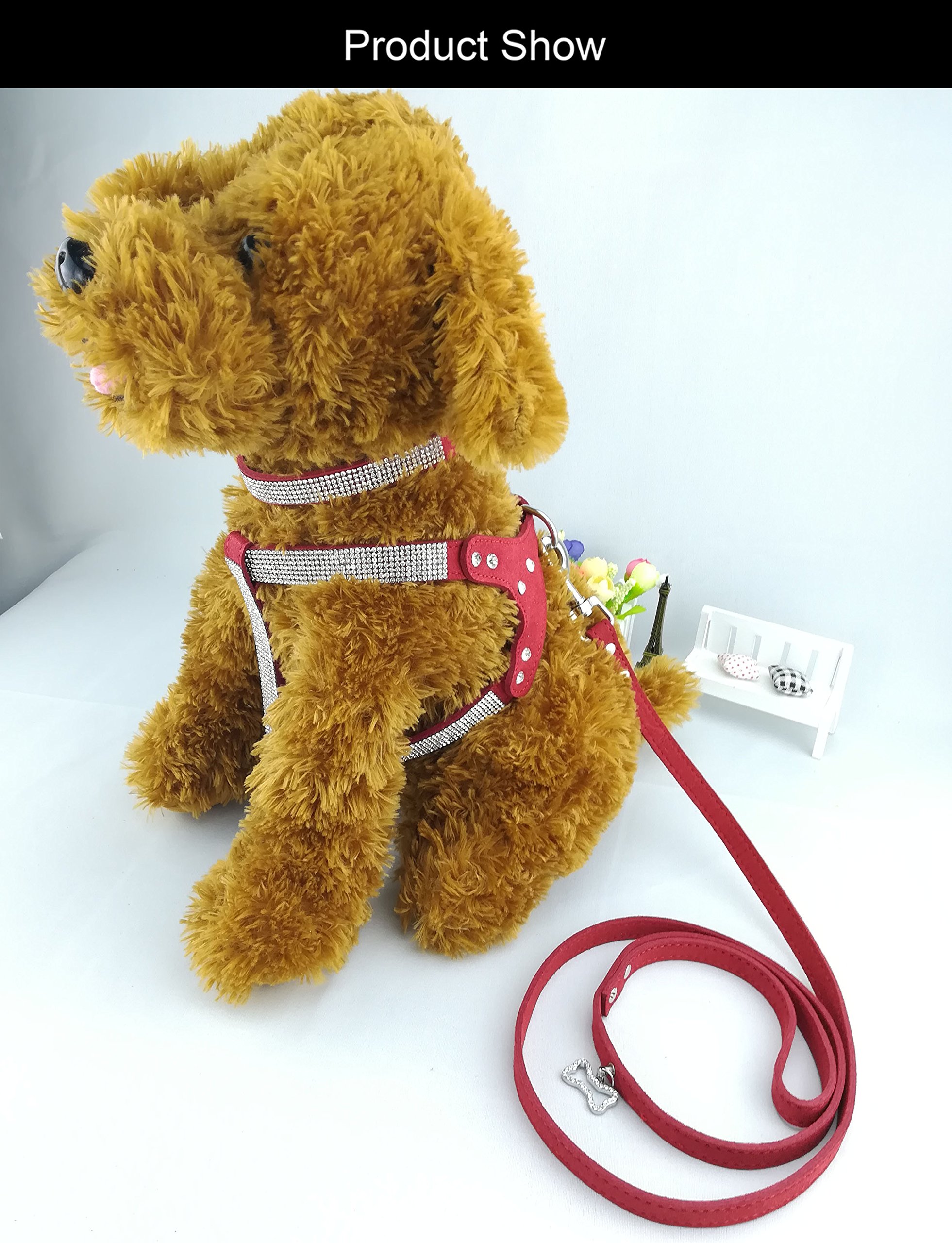 Fashion Dog Collar & Harness Set with Leash - Sparkling Diamante Design, Soft Comfortable Pet Accessories for Small Dogs (Red, XS) - Perfect for Daily Walks, Training & Outdoor Adventures