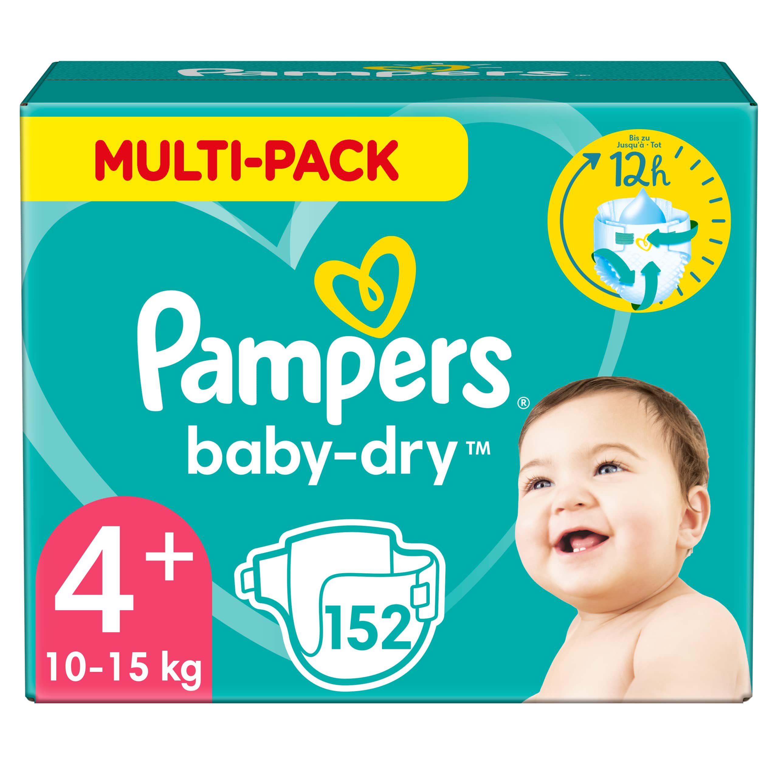 Pampers Baby-Dry Diapers Size 4 (9-20 kg / 20-44 lbs) - 152 Count Hypoallergenic Overnight Protection - Perfect for Nighttime & Daycare Use