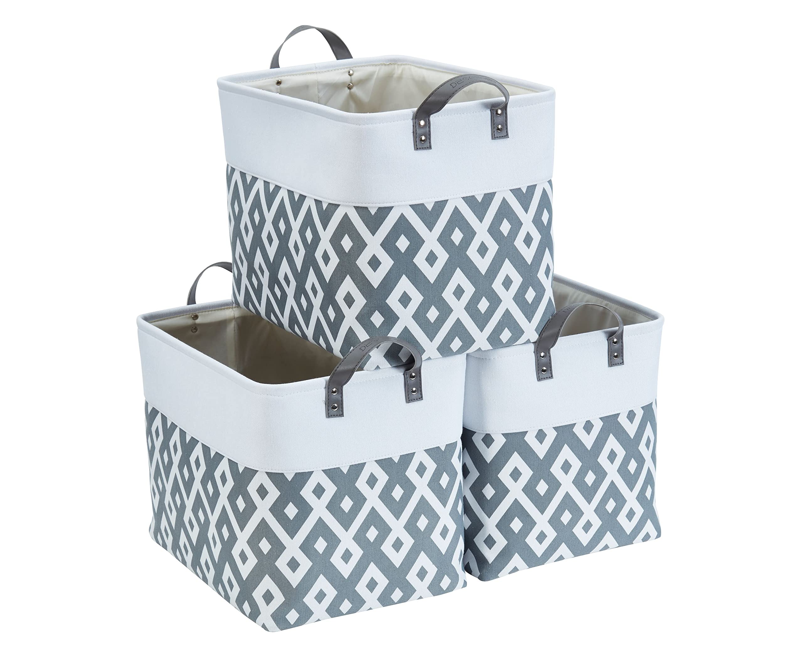DECOMOMO Large Storage Baskets 17x12x13 Inches - 3 Pack Canvas Closet Organizer Bins for Laundry, Nursery, Toys & Linens | Grey Pattern | Perfect for Home Organization & Bedroom Storage
