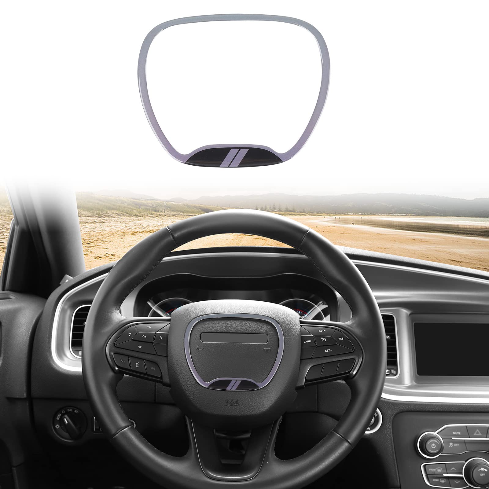 2015-2022 Dodge Challenger Charger Steering Wheel Trim | 2014-2020 Jeep Grand Cherokee SRT8 Interior Upgrade | Grey & Black Carbon Fiber Style Cover | Easy Installation & Premium Look | Perfect for Car Enthusiasts & Customization