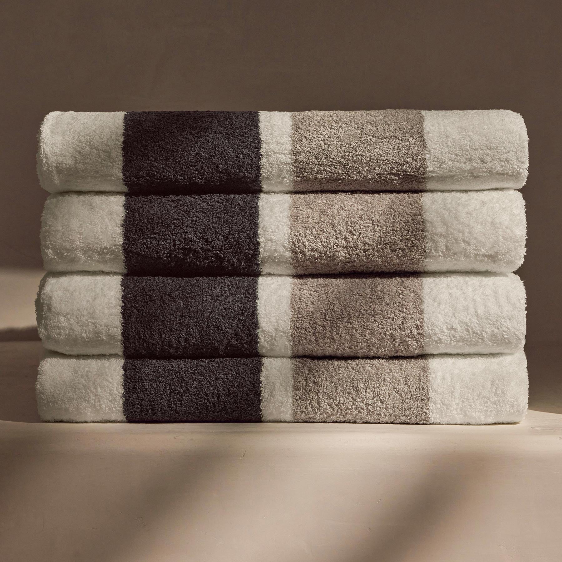 Premium Double Stripe Beach Towel - Soft & Absorbent, Quick-Dry, Large Size (Optic White, Grey, Carbon) - Perfect for Pool, Beach, Yoga & Travel