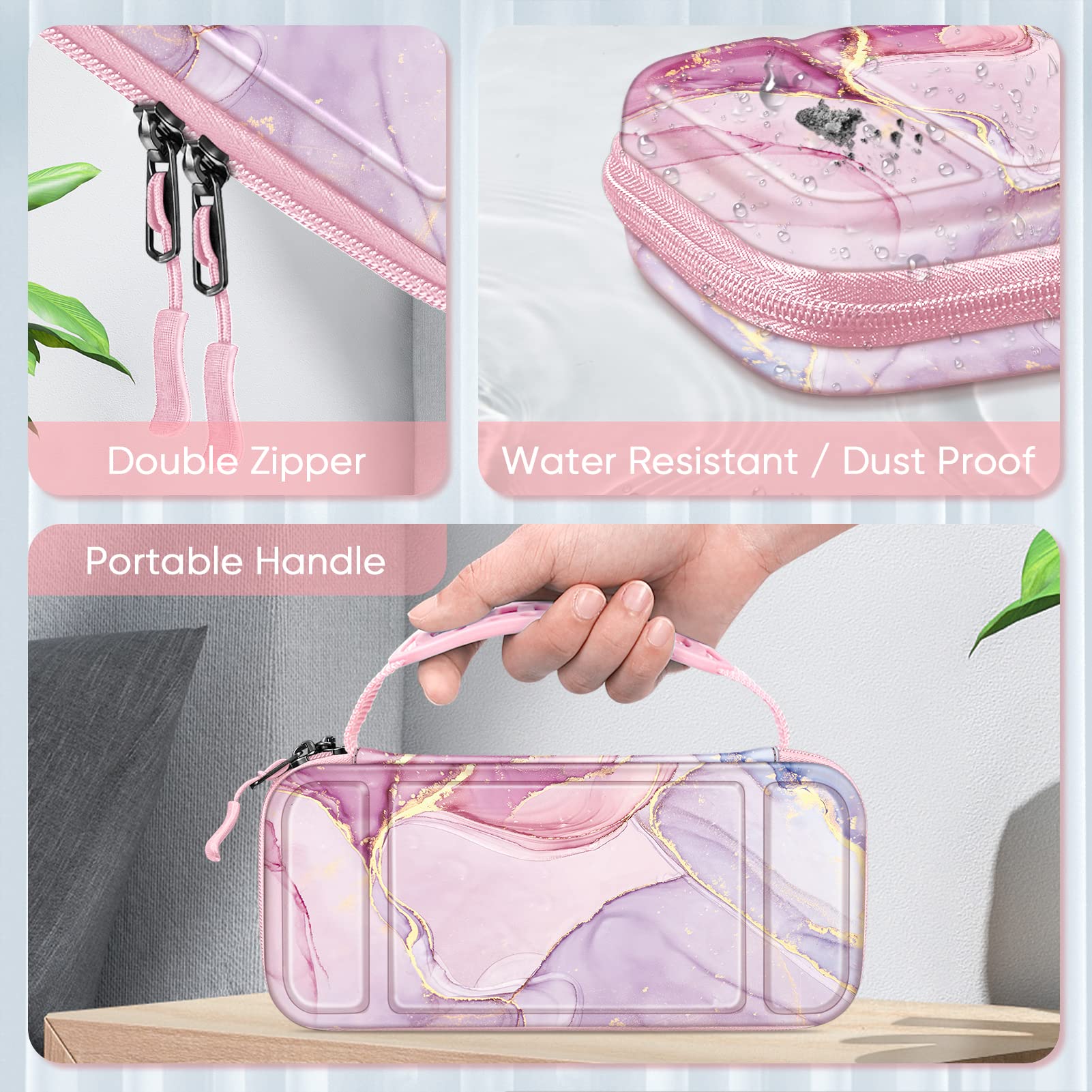Fintie Shockproof Hard Shell Carrying Case for Nintendo Switch Lite 2019 - Protective Travel Bag with 15 Game Card & 2 Micro SD Card Slots - Perfect for Switch Lite Console & Accessories (Dreamy Marble) | Ideal for Travel, Gaming On-The-Go & Console Protection