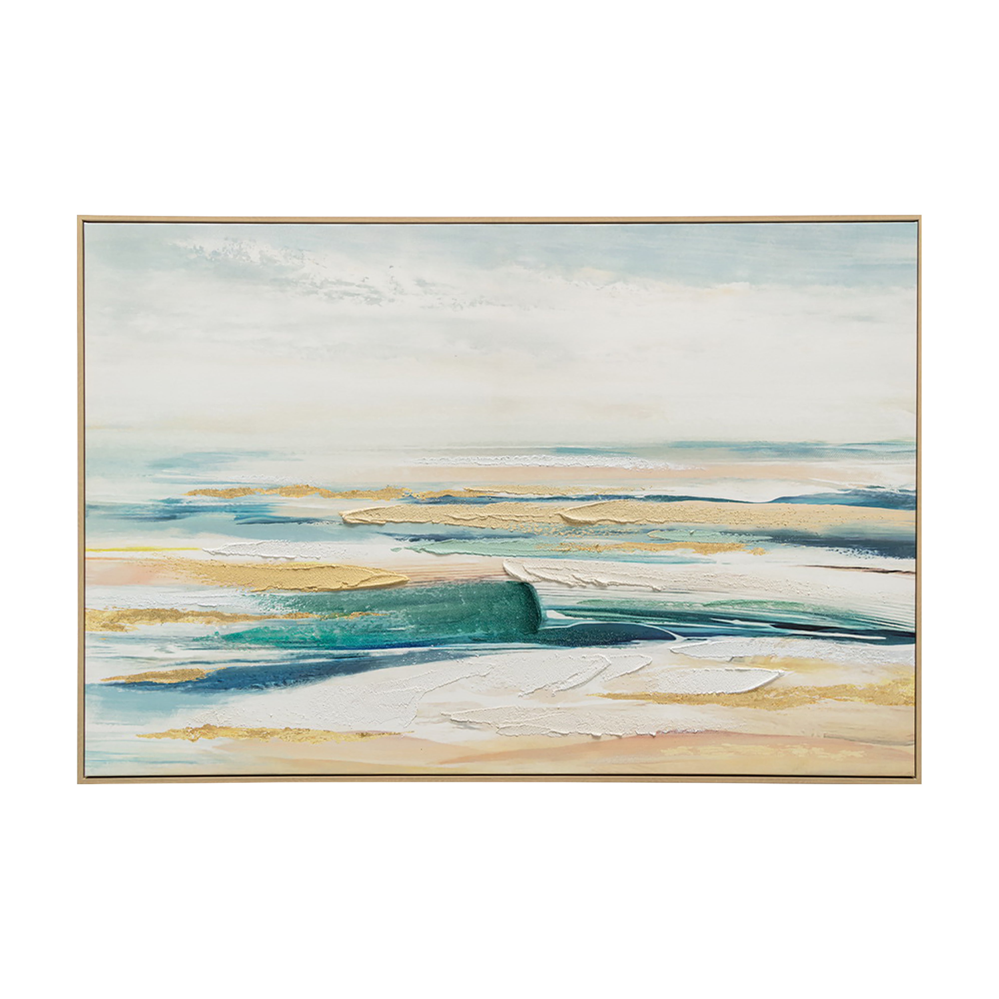 Urban Style Abstract Coastal Brushmarks Embellished Canvas Wall Art - Perfect for Beach House, Living Room & Office Decor