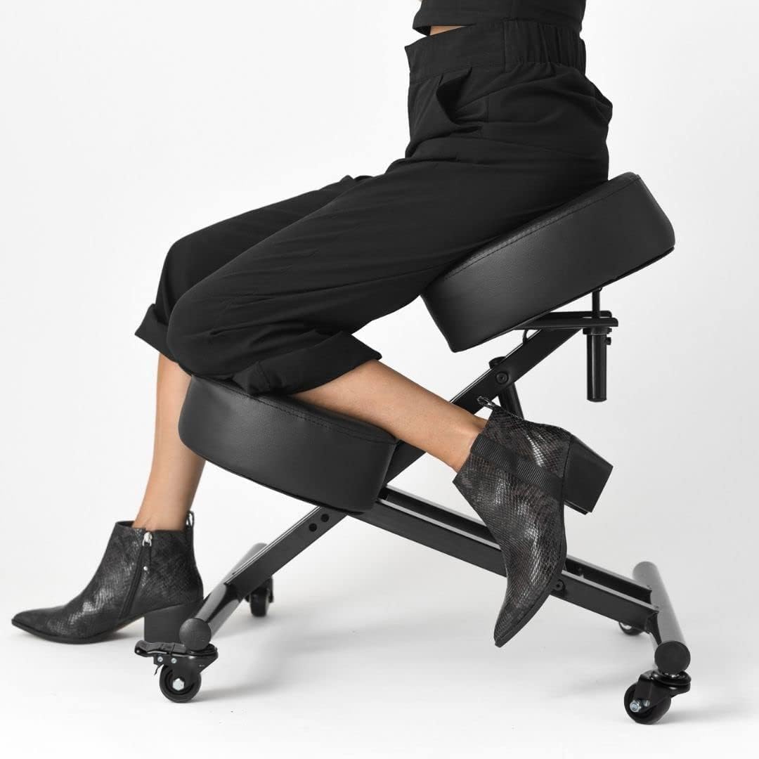 Sleekform Ergonomic Kneeling Chair - Adjustable Seat Angle & Height - Posture Correcting Office & Home Stool with Thick Cushions & Wheels - Perfect for Workstations, Meditation & Back Pain Relief