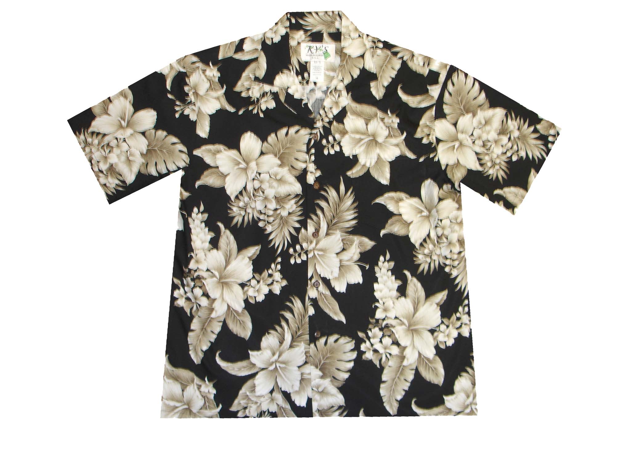 Men's Cotton Hawaiian Shirt with Tropical Flower Print - Black | Casual Summer Beachwear for Vacation & Luau Parties
