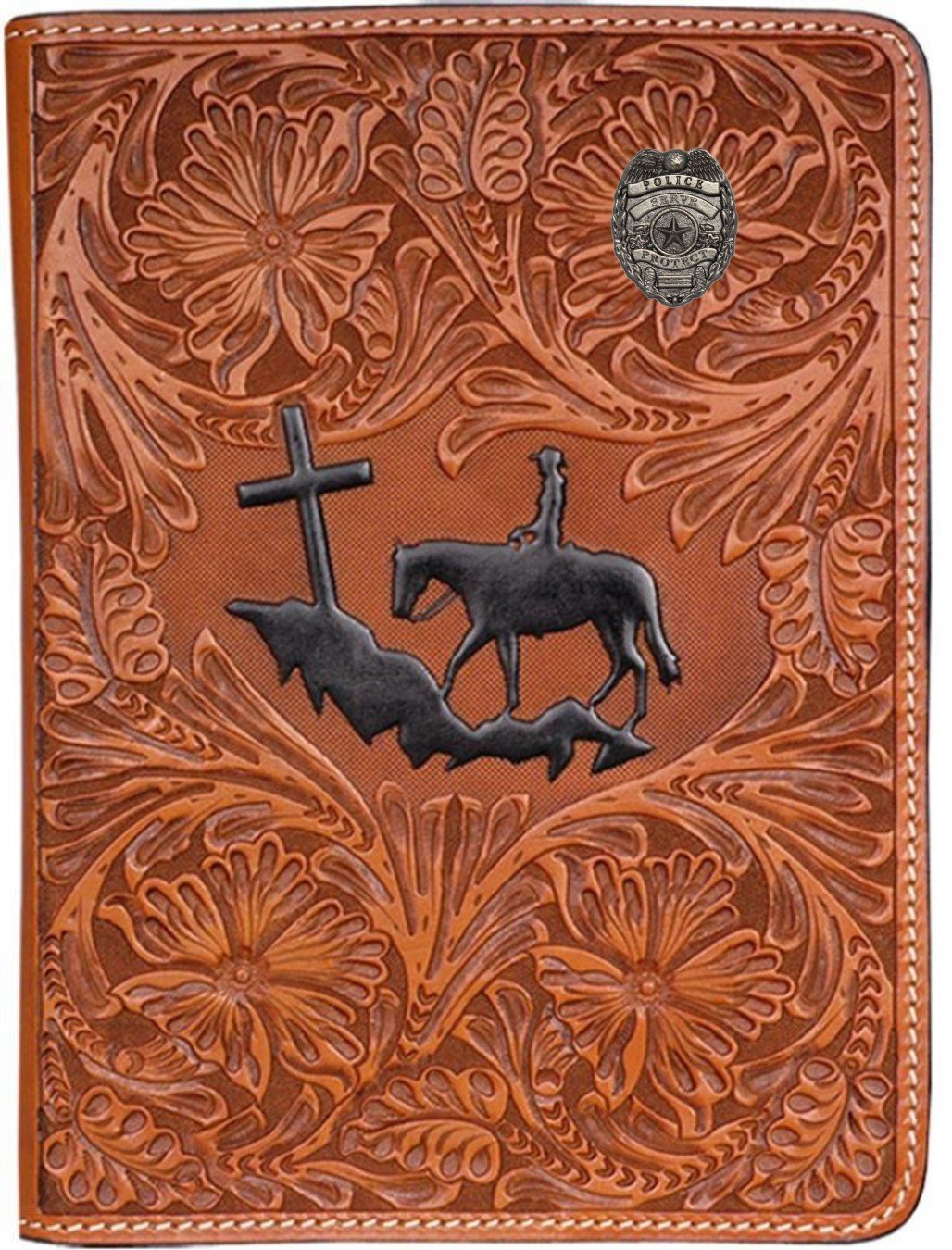 Custom Engraved Leather Police & Cowboy Bible Cover - Handcrafted for Church, Worship & Daily Devotion - Perfect for Law Enforcement, Ranchers & Christian Gifts