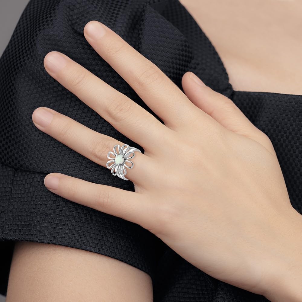 925 Sterling Silver Lab-Created Opal Flower Ring for Women | Elegant Fine Jewelry Gift for Her | Perfect for Weddings, Anniversaries & Special Occasions