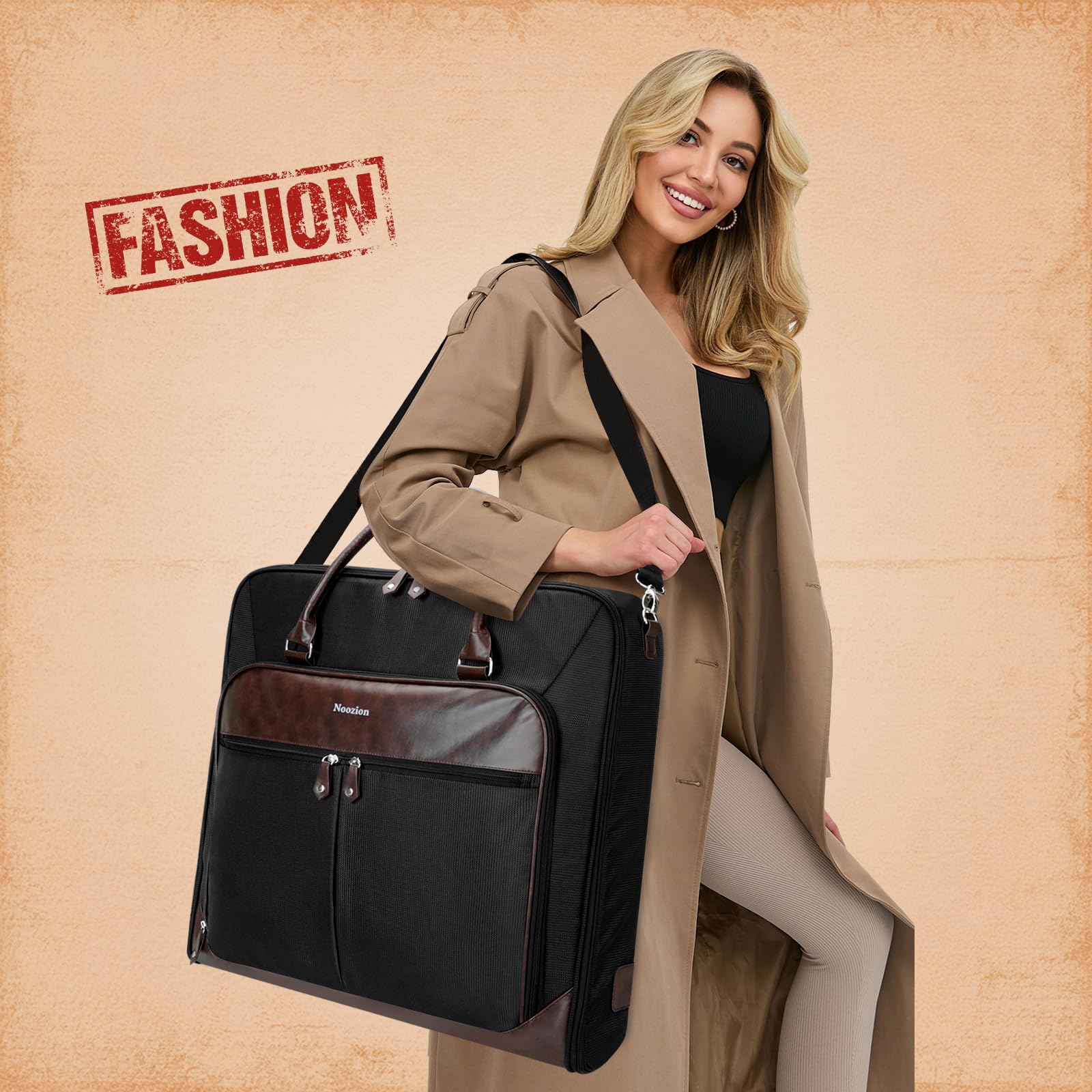 Premium Leather Garment Bag for Travel - Large Carry-On Suit Bag with Adjustable Strap - Business Hanging Luggage for Men & Women (Black) - Perfect for Business Trips, Weddings & Formal Events