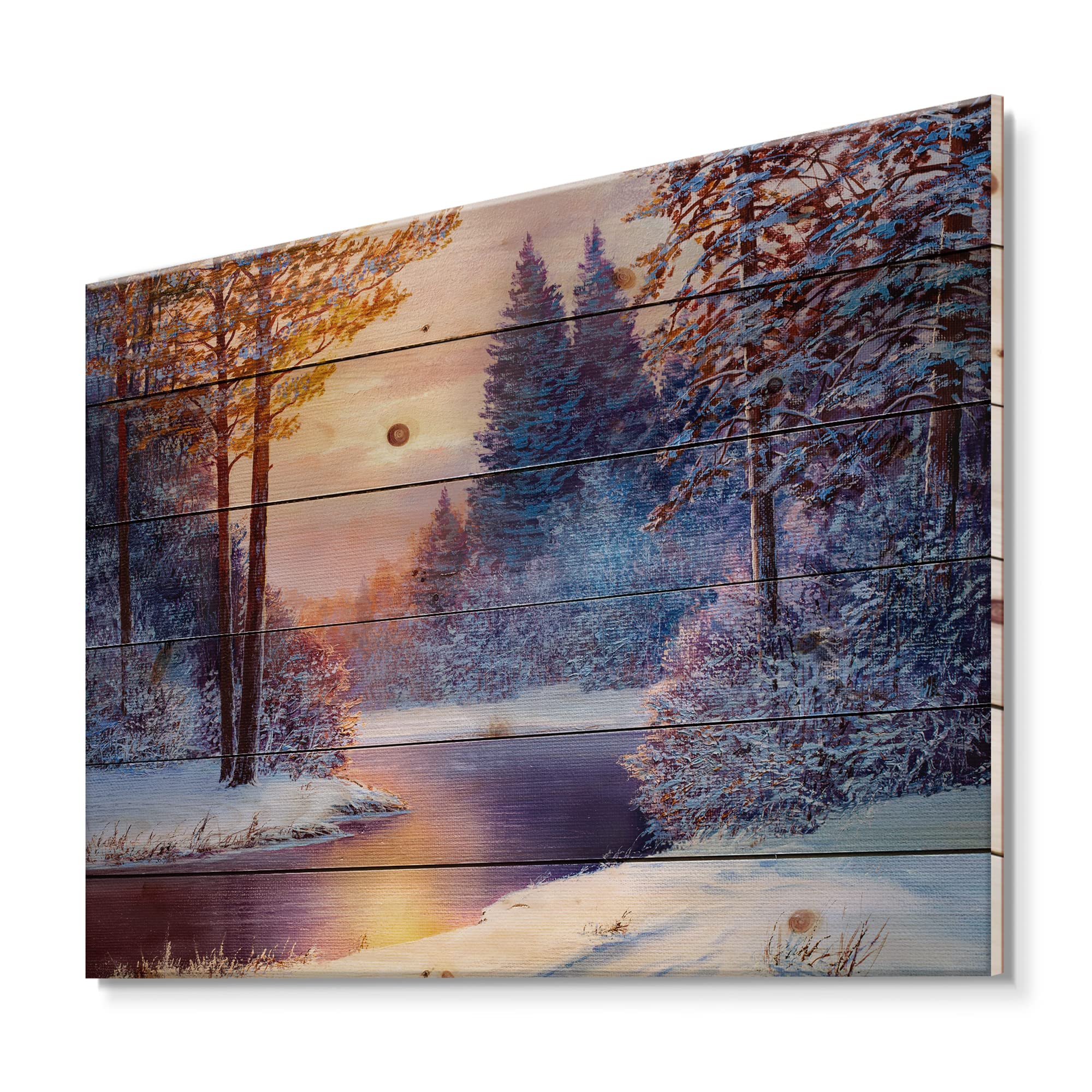 Blue Tree Silhouette Lake House Wood Wall Art - Large Pine Wood Panel Decor for Living Room
