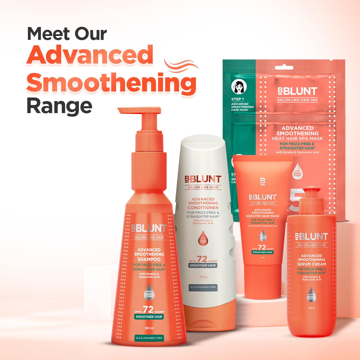 BBLUNT Advanced Smoothening Conditioner with Keratin & Hyaluronic Acid - 250g | Frizz-Free & Straight Hair Treatment | Deep Nourishment & Shine | For Men & Women | Perfect for Daily Use & Salon-Like Results at Home