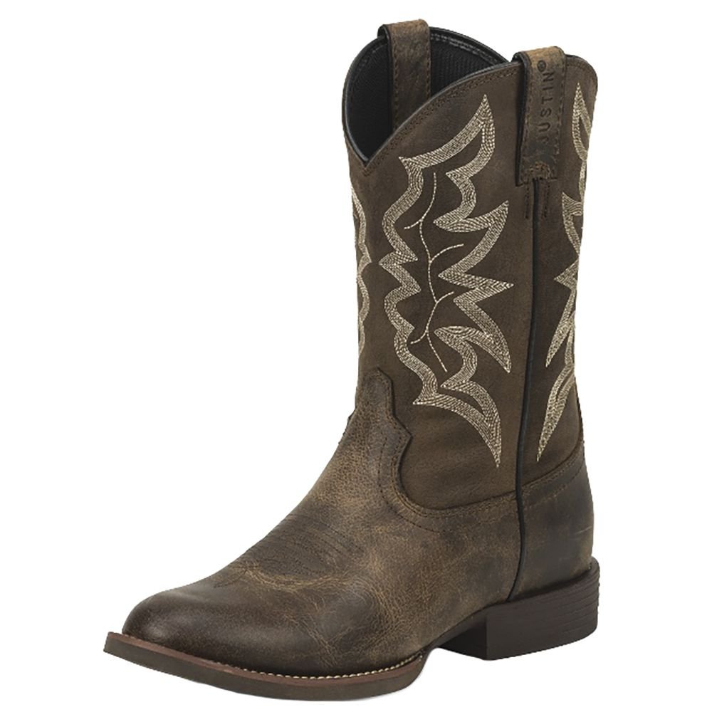 Justin Mens Stampede Round Toe Brown Work Boots - Durable Leather Construction for Outdoor & Construction Work - Perfect for Hiking, Ranch Work and Tough Jobs