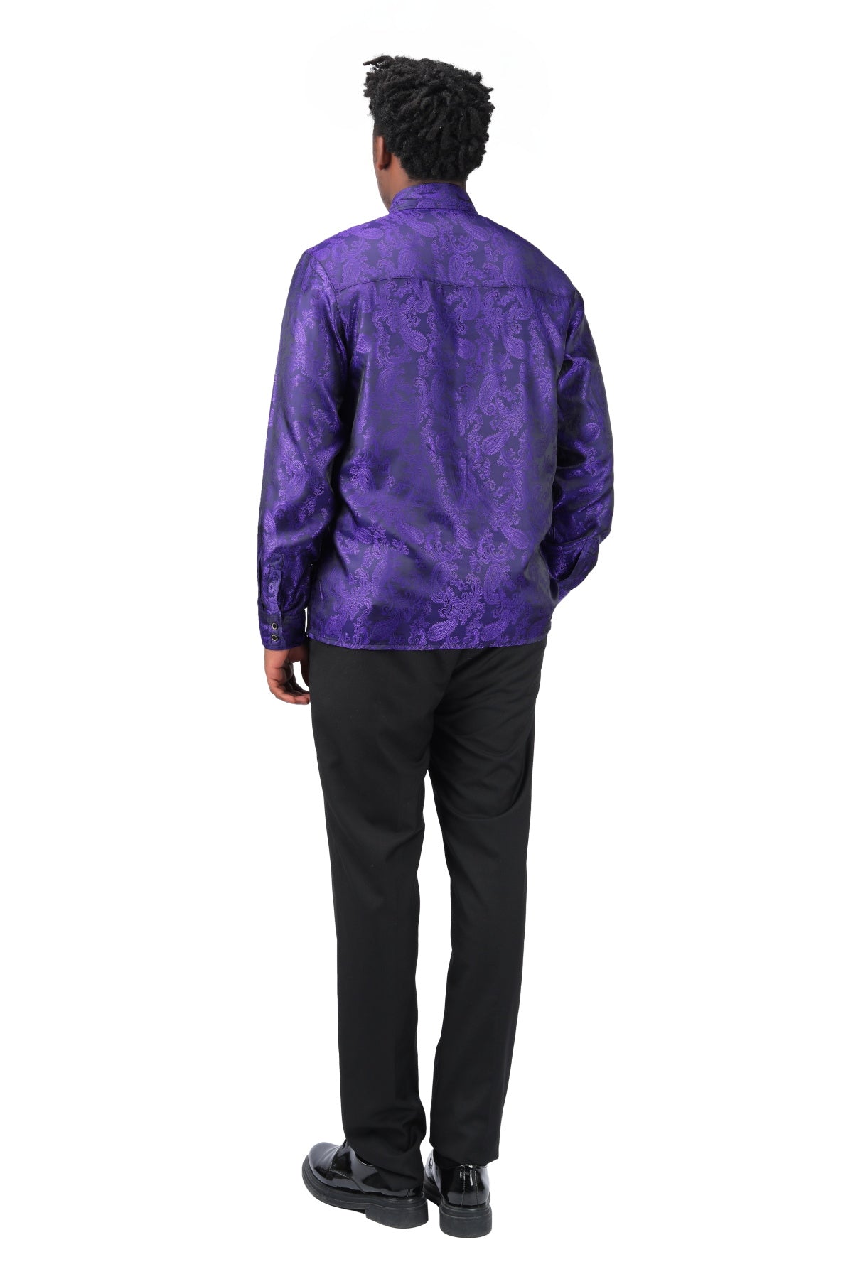 Slim Fit Embroidered Purple Paisley Shirt for Men - Stylish Casual Button Down Top for Office, Party & Date Night Outfits