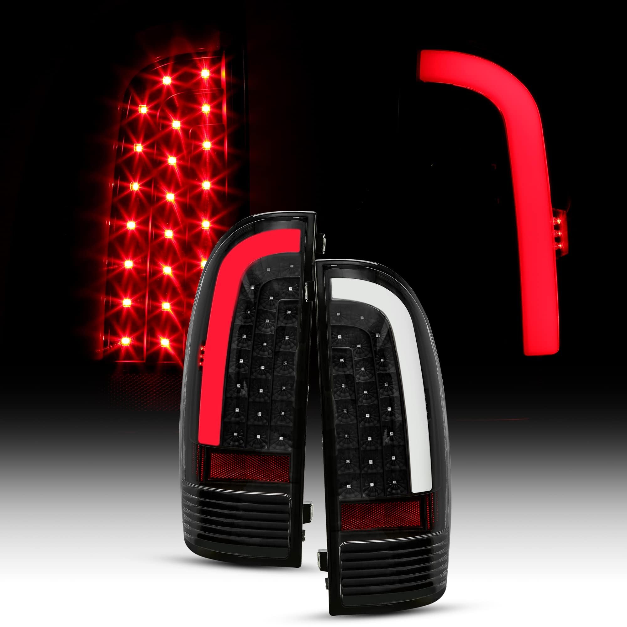 Kojem LED Tail Lights for 2005-2015 Toyota Tacoma - C-Shape LED Tube Taillights with Black Housing & Clear Lens - Brake Rear Lamps Pair (Driver & Passenger Side) - Enhanced Night Visibility & Style Upgrade for Off-Road & Daily Driving