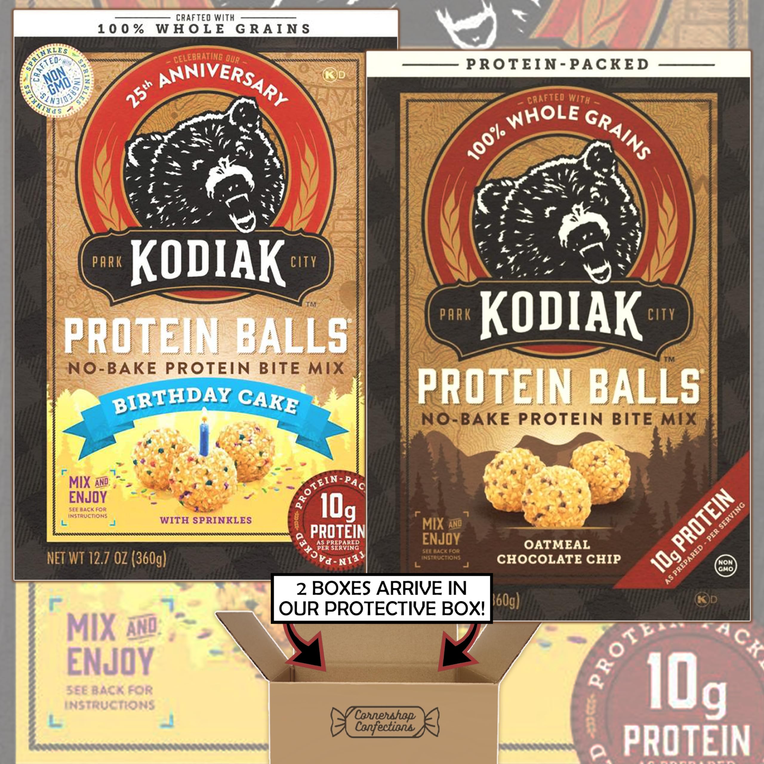 No-Bake Protein Balls Variety Pack - Oatmeal Chocolate Chip & Birthday Cake Flavors - 10g Protein Per Serving - High Protein Snacks for Breakfast, Gym, Hiking | Quick Energy Boost for Active Lifestyle & On-the-Go Nutrition