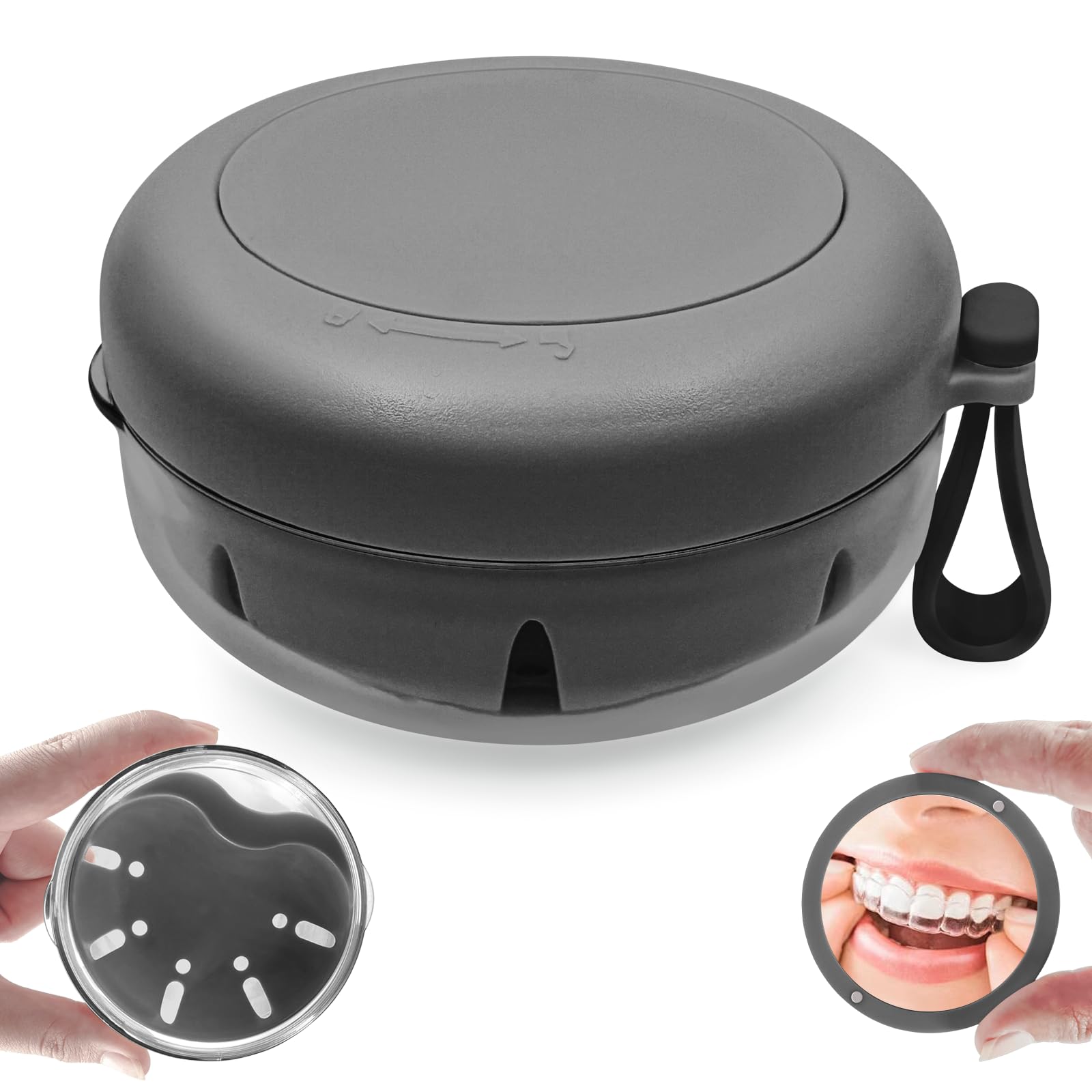 Premium Denture Case & Cup with Mirror – No-Leak Travel Retainer Container for False Teeth Cleaning | Perfect for Full & Partial Dentures, Mouth Guards, Braces & Aligners | Ideal for Travel, Home & Daily Dental Care (Black)