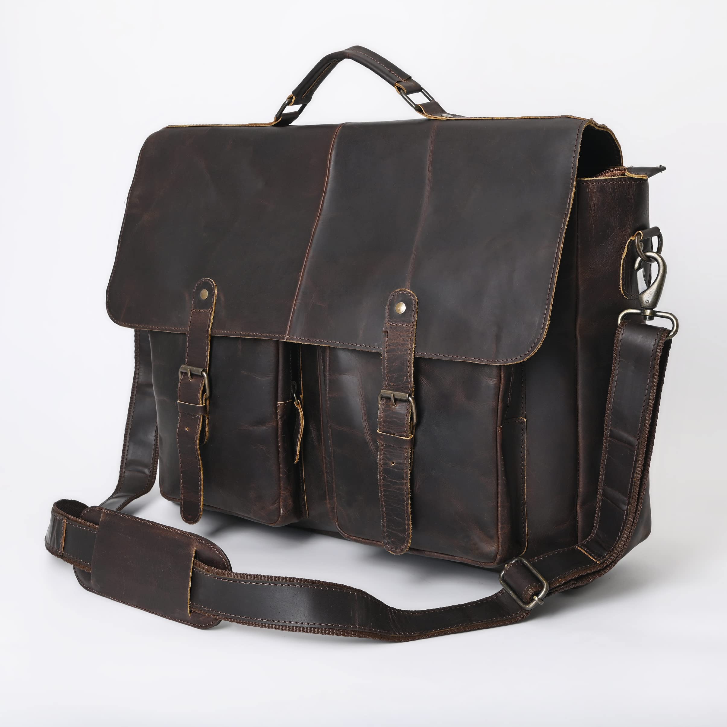 Premium Brown Hunter Leather Laptop Messenger Bag for Men & Women - Durable Business Briefcase for Work, Travel & College (15.6 Inch)