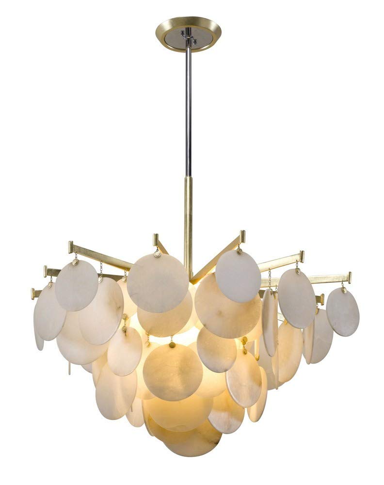 Serenity 40-Inch Gold Leaf LED Chandelier with Natural Stone Accents - Modern Crystal Ceiling Light Fixture for Dining Room, Living Room, Bedroom & Entryway