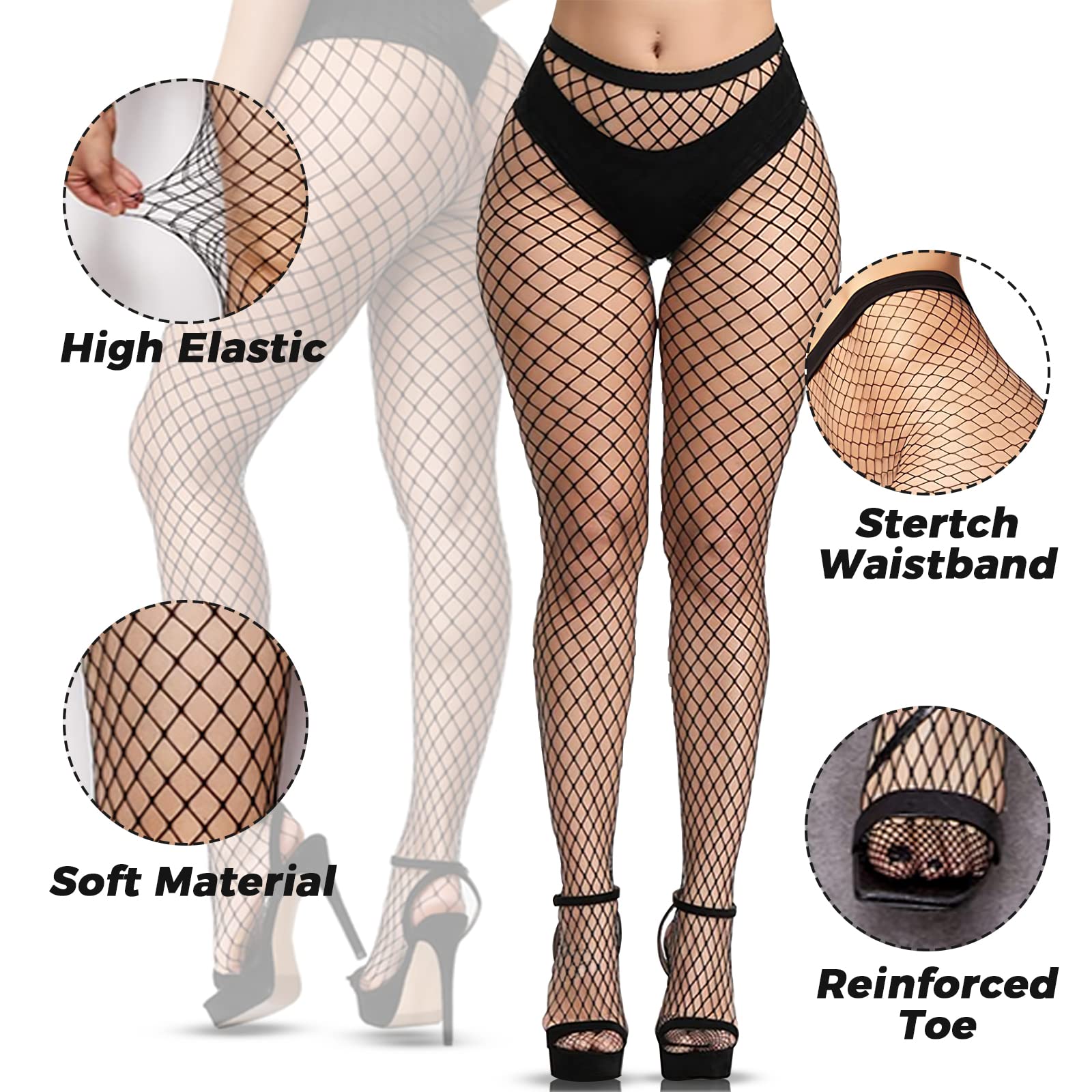 YOGINGO Black Fishnet Tights for Women - Sexy Thigh High Stockings, Plus Size One Size Fits All | Perfect for Halloween Costumes, Cosplay, Night Out & Fashion Outfits