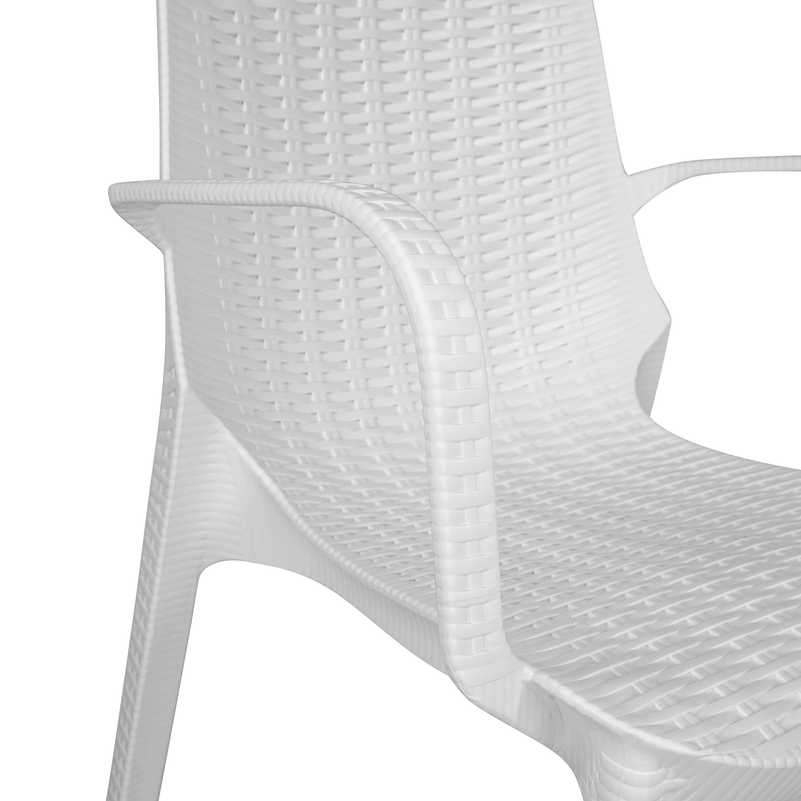 LeisureMod Kent Modern Indoor Outdoor Patio Stackable Dining Arm Chair Set of 2 - White - Perfect for Backyard, Garden, Restaurant & Cafe Seating