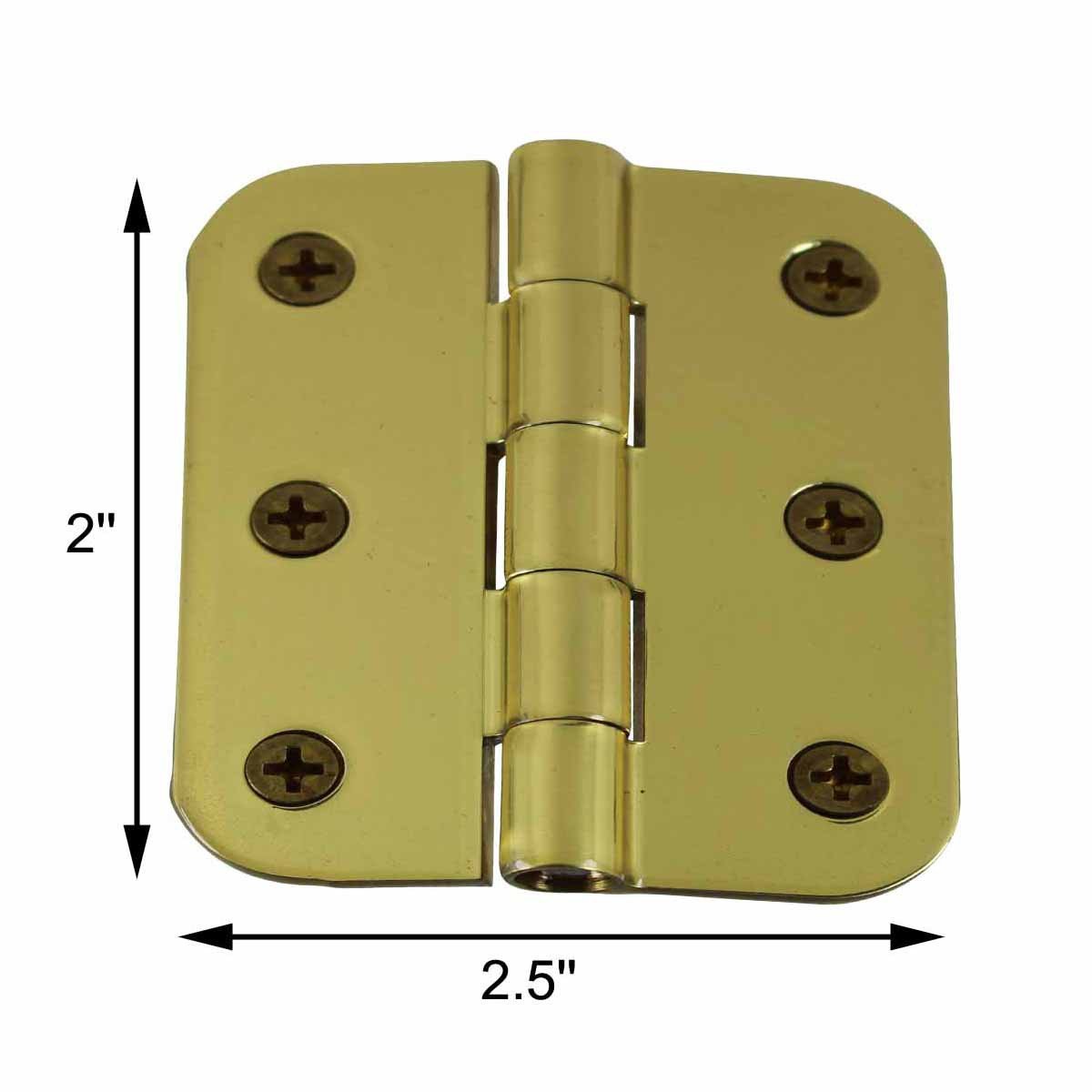 Bright Brass Cabinet Door Hinge 2 Inch - Small Kitchen Cabinet Hinges with Removable Stainless Steel Pins - Perfect for Cabinet Renovation, DIY Projects, and Home Improvement (Set of 2)