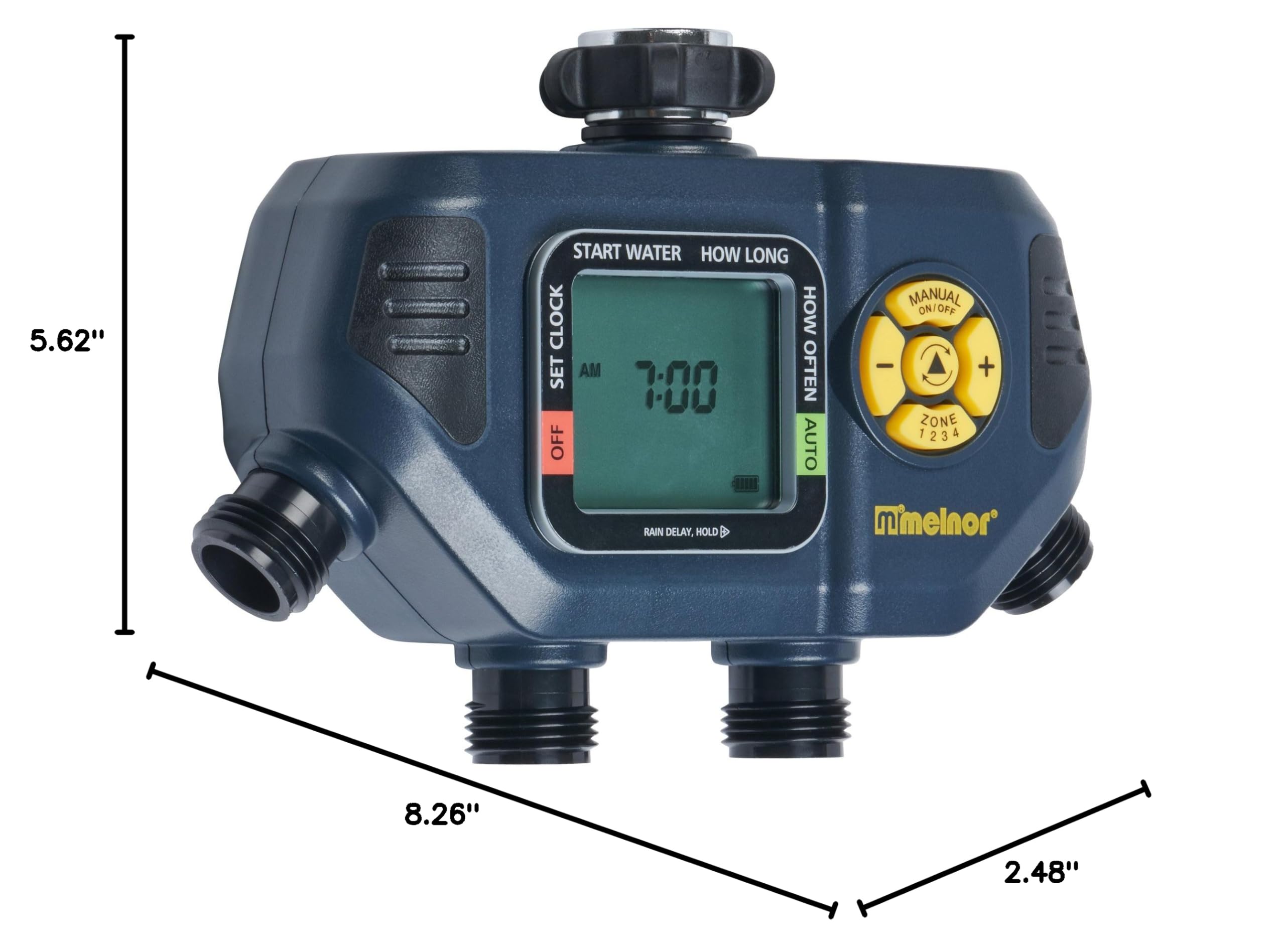 Melnor 65140AMZ 4-Zone Digital Water Timer for Garden Irrigation - Black & Yellow | Automatic Sprinkler System Controller for Lawns, Plants & Outdoor Watering