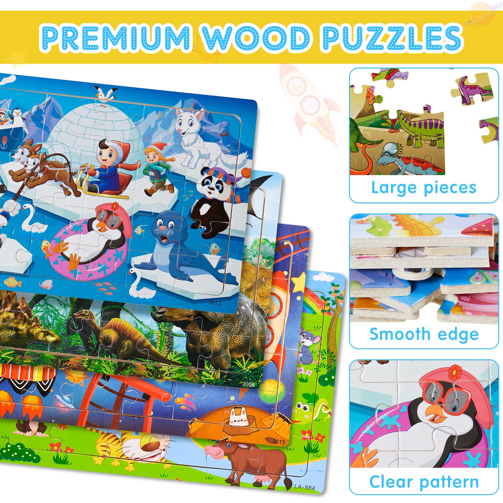 18-Piece Wooden Jigsaw Puzzles for Kids Ages 3-8 - Educational Learning Toys Set for Toddlers Boys & Girls - Perfect for Preschool Classroom, Birthday Gifts & Family Game Night