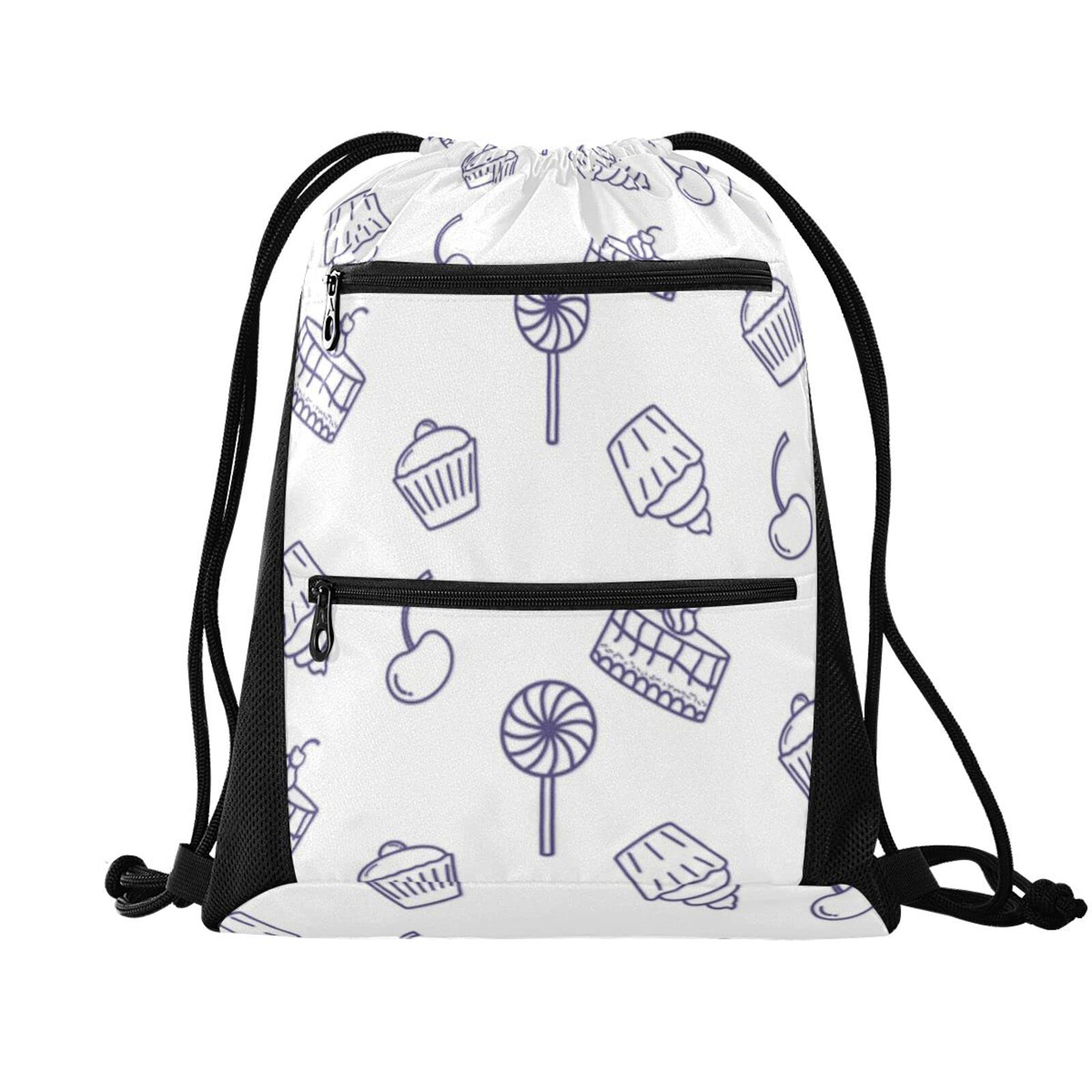 Lightweight Drawstring Backpack for Women & Men - Breathable Mesh Sackpack with Zipper Pocket - Adjustable Cinch Sling Bag for Gym, Sports, Yoga, Swimming & Shopping - One Size Fits All - Perfect for Workouts, Travel & Daily Use (Pattern 82)