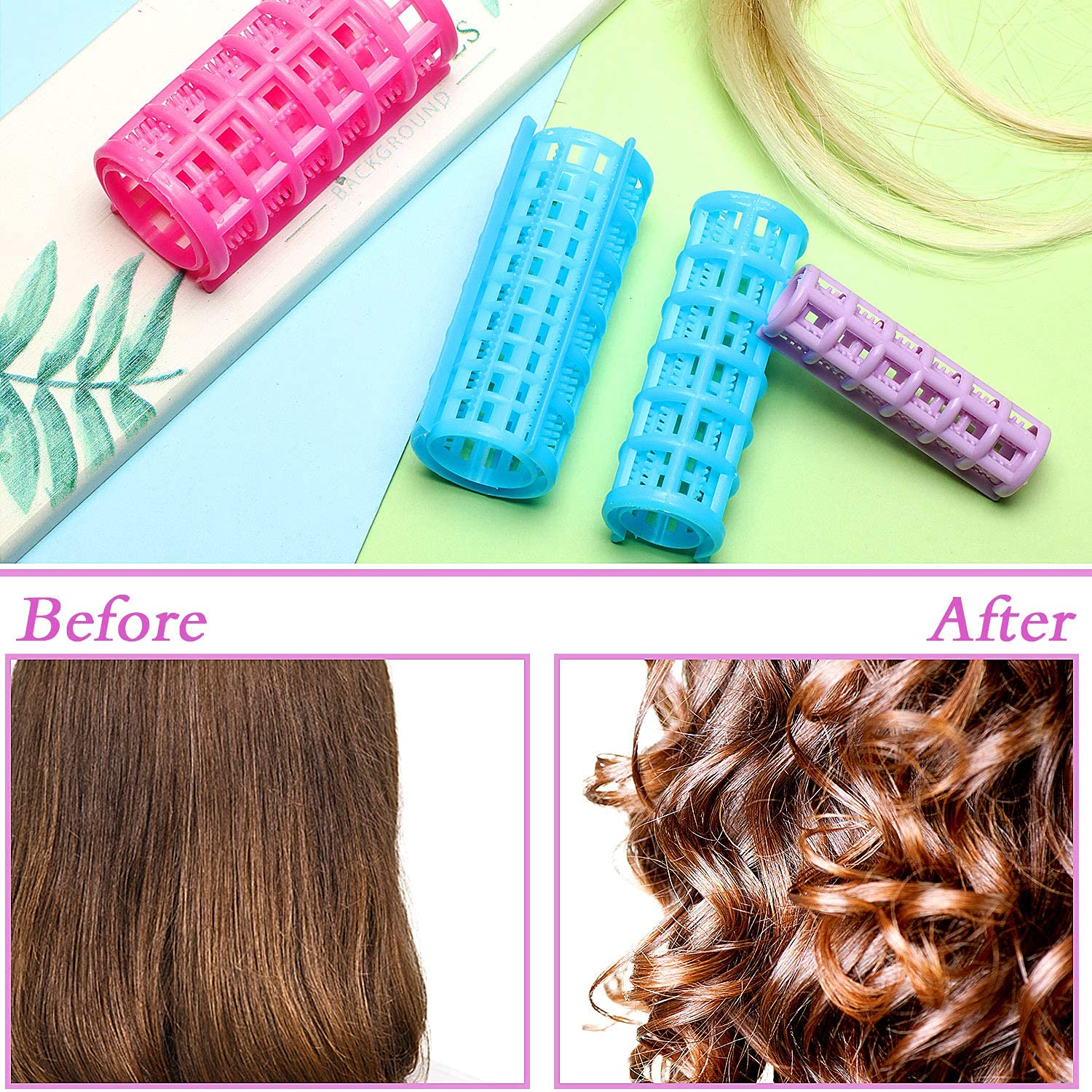 10 Pack No Heat Plastic Hair Rollers - Self Grip Snap-on Curlers for Women, DIY Salon Hair Styling Tools (Multicolor) | Perfect for Home Use, Travel & Professional Salon Styling