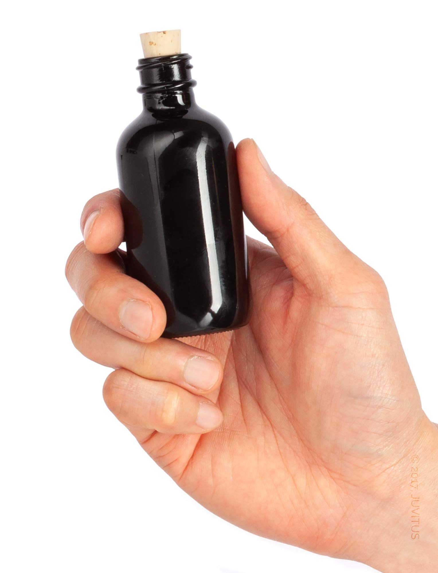 Premium 2 oz Black Glass Boston Round Bottles with Cork Stoppers - Set of 24 + Bonus Funnel for Essential Oils, Perfume & DIY Beauty Products | Luxury Apothecary Packaging for Home & Professional Use