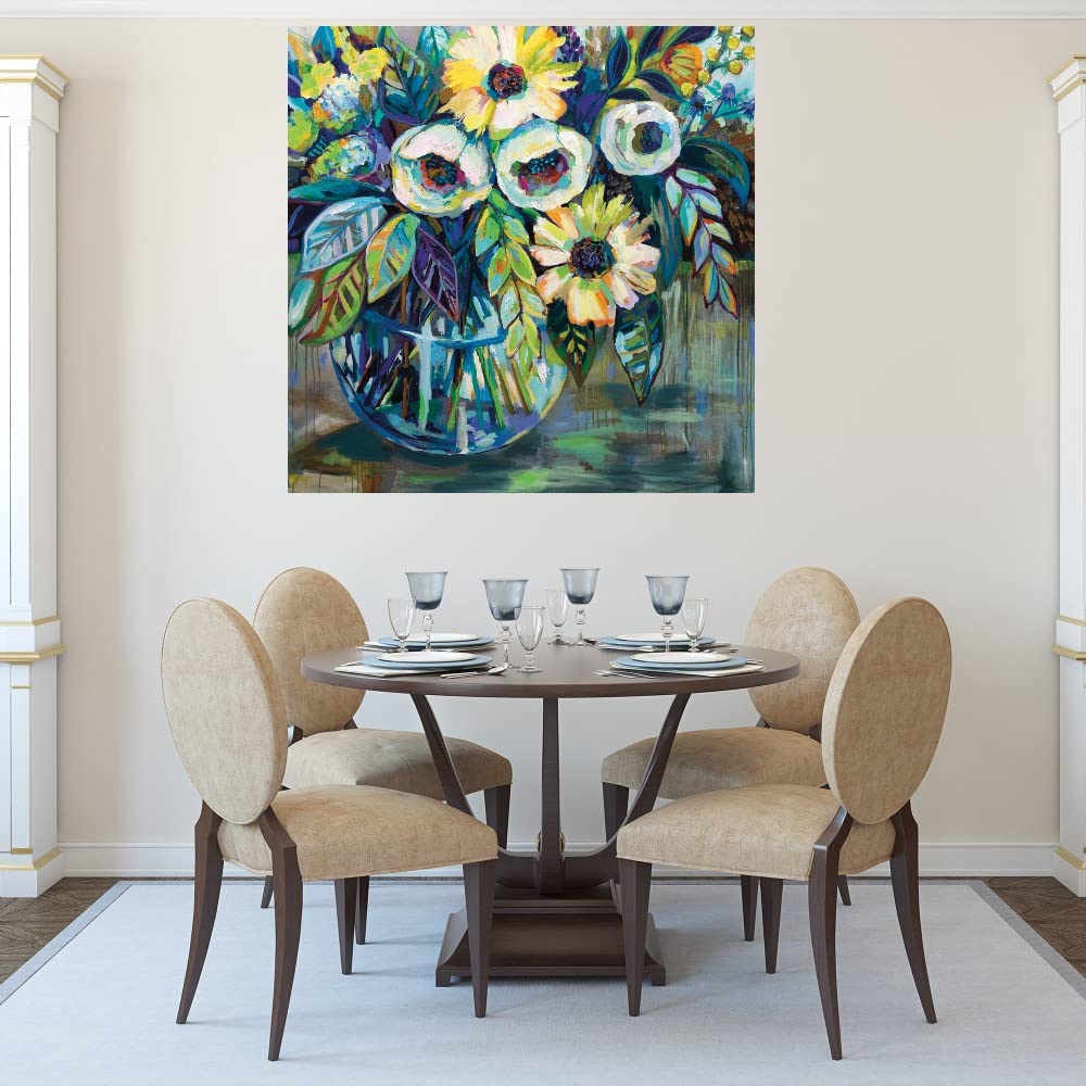 Blue Light Abstract Canvas Wall Art by Jeanette Vertentes - 22x22 Inch Ready to Hang Painting for Living Room, Bedroom, Office Decor - Perfect for Modern Home & Office Spaces