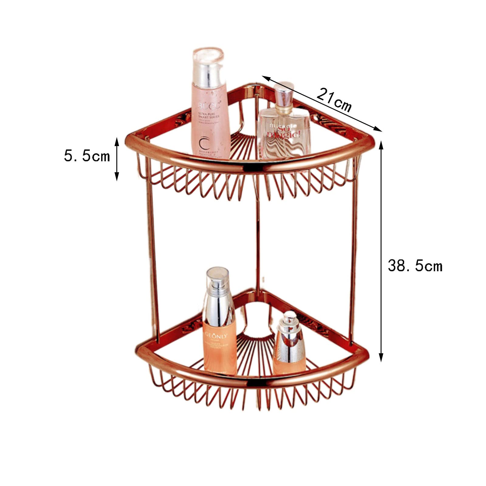 Rose Gold Brass Bathroom Accessories Set - Wall Mounted Towel Rack with Storage Basket, Modern Bathroom Hardware for Hanging Towels & Organizing Toiletries | Perfect for Spa-Style Bathrooms & Luxury Home Decor