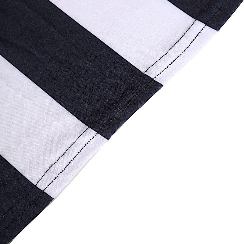 Premium 32-Inch Cocktail Table Cover - Black & White Striped Fitted Spandex Tablecloth for Bar, Party & Home Decor