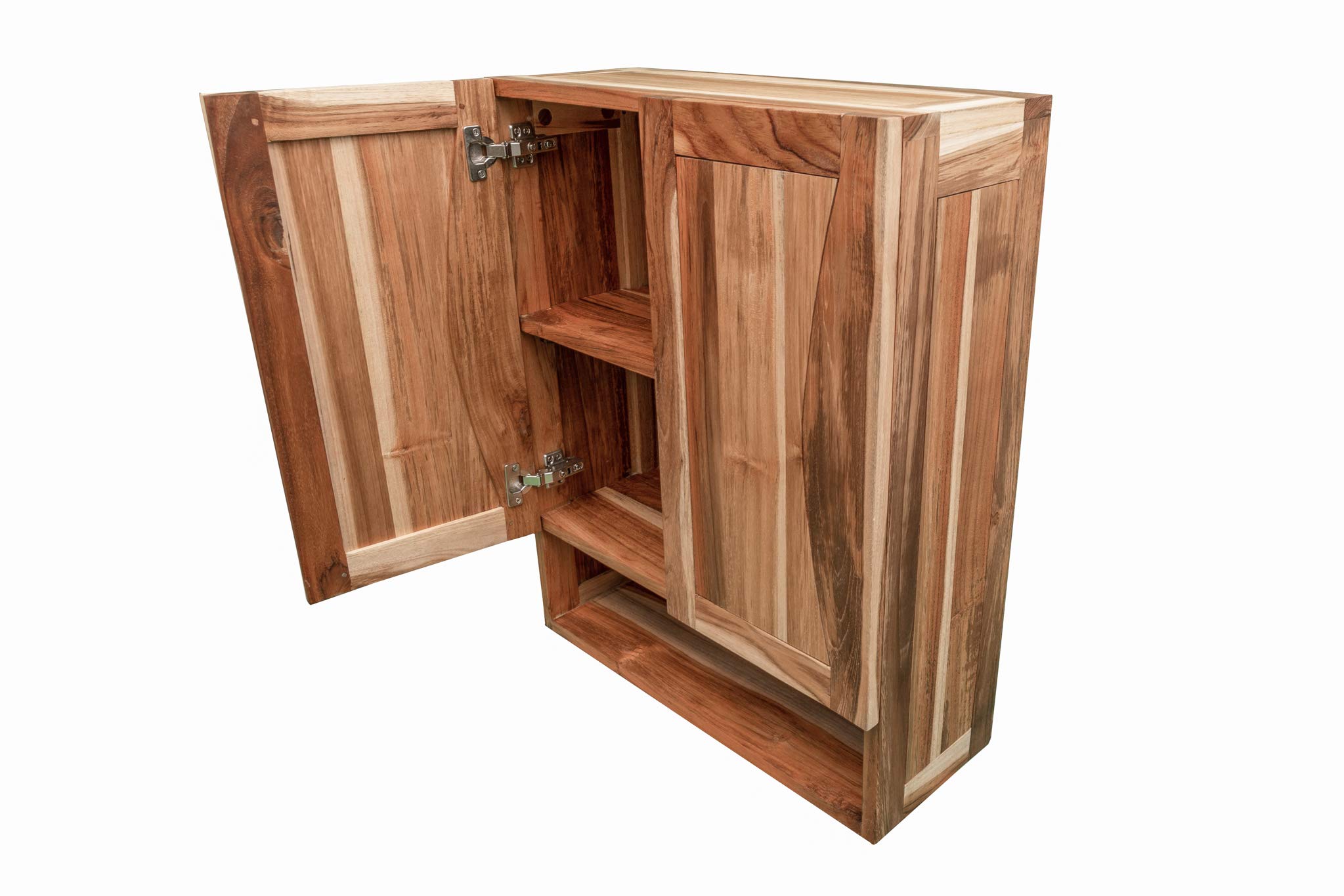 EcoDecors 100% Solid Teak Wood Hanging Wall Medicine Cabinet with Soft Close Doors - Natural Finish Bathroom Storage for Toiletries & Essentials | Perfect for Bathroom, Spa, or Salon Organization