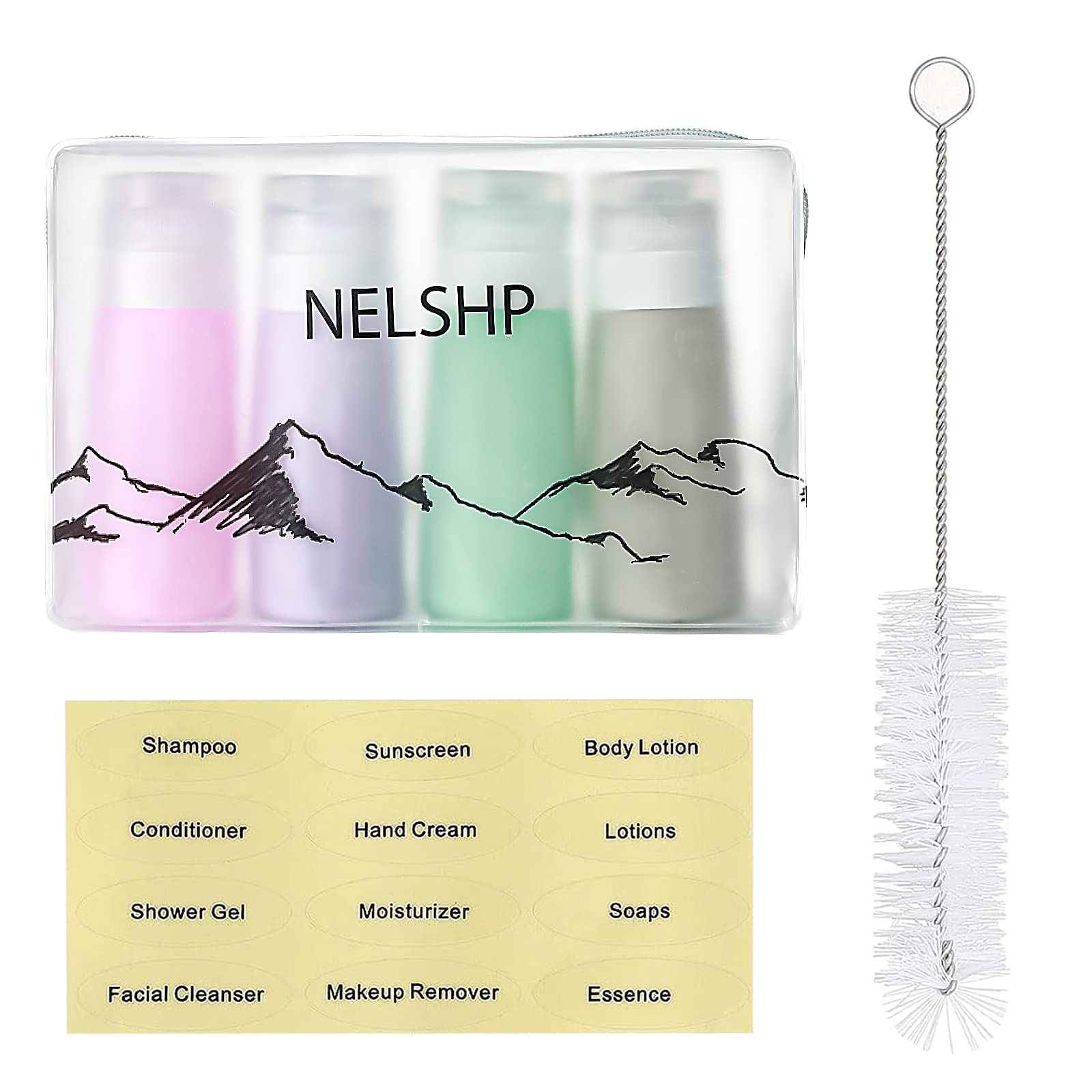 2.9oz TSA Approved Silicone Travel Bottles - Leak Proof Refillable Toiletry Containers with Labels for Shampoo, Conditioner & Cosmetics (Peach, Purple, Green, Gray) - Perfect for Air Travel, Gym, Camping & Vacation Essentials