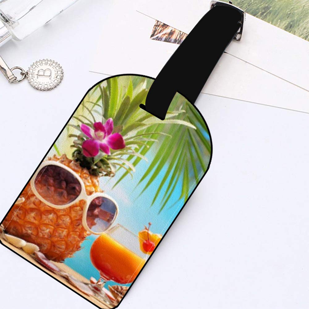 Tropical Pineapple Luggage Tag - Leather Travel ID Label for Suitcases & Bags - Waterproof & Durable Name Tag (1 Pack) - Perfect for Beach Vacations, Air Travel & Cruise Trips