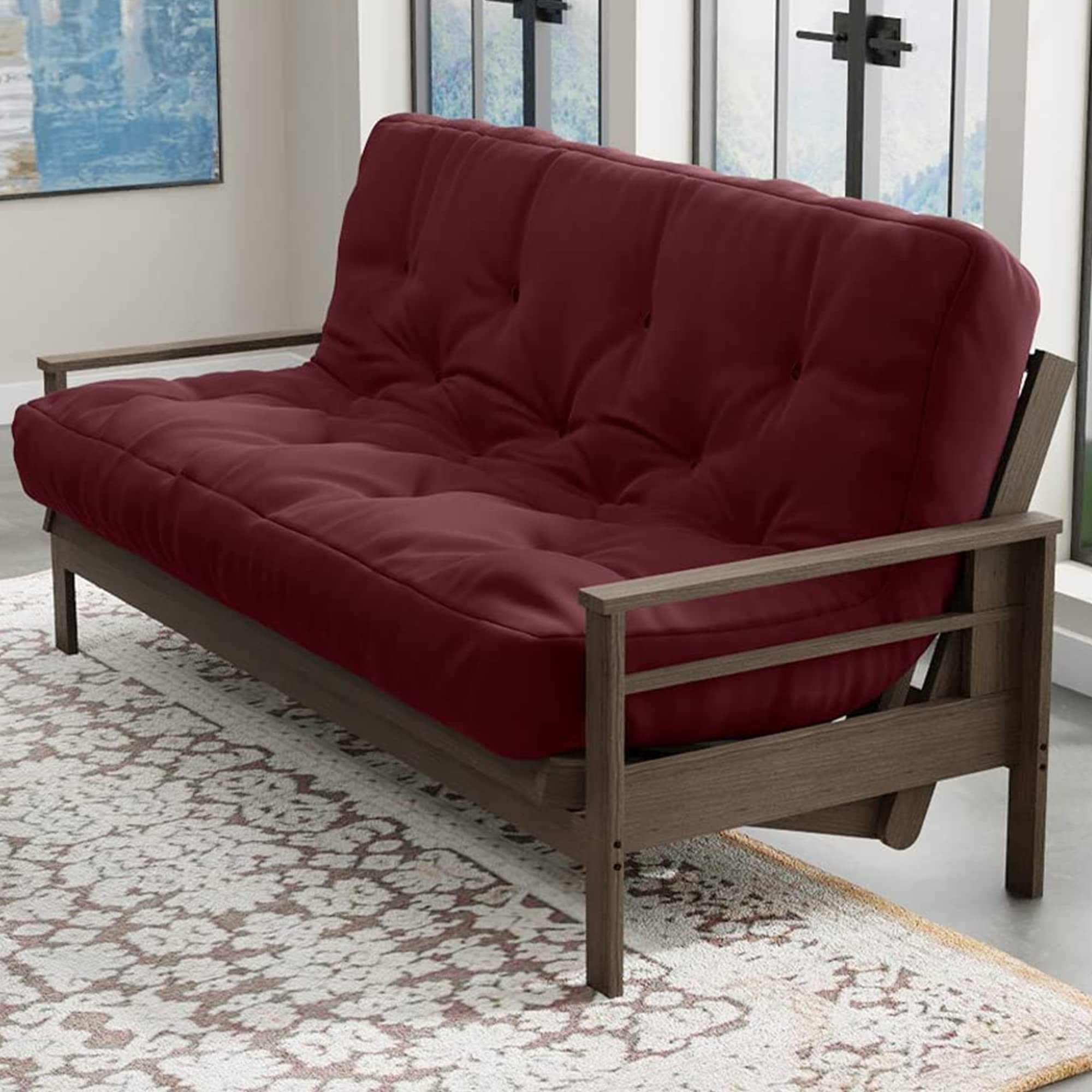 Loosh Queen Size Sofa Bed Futon Mattress - 12 Inch Thick, Dark Red, Made in USA | Convertible Sleeper Sofa for Small Spaces, Guest Room & Apartment