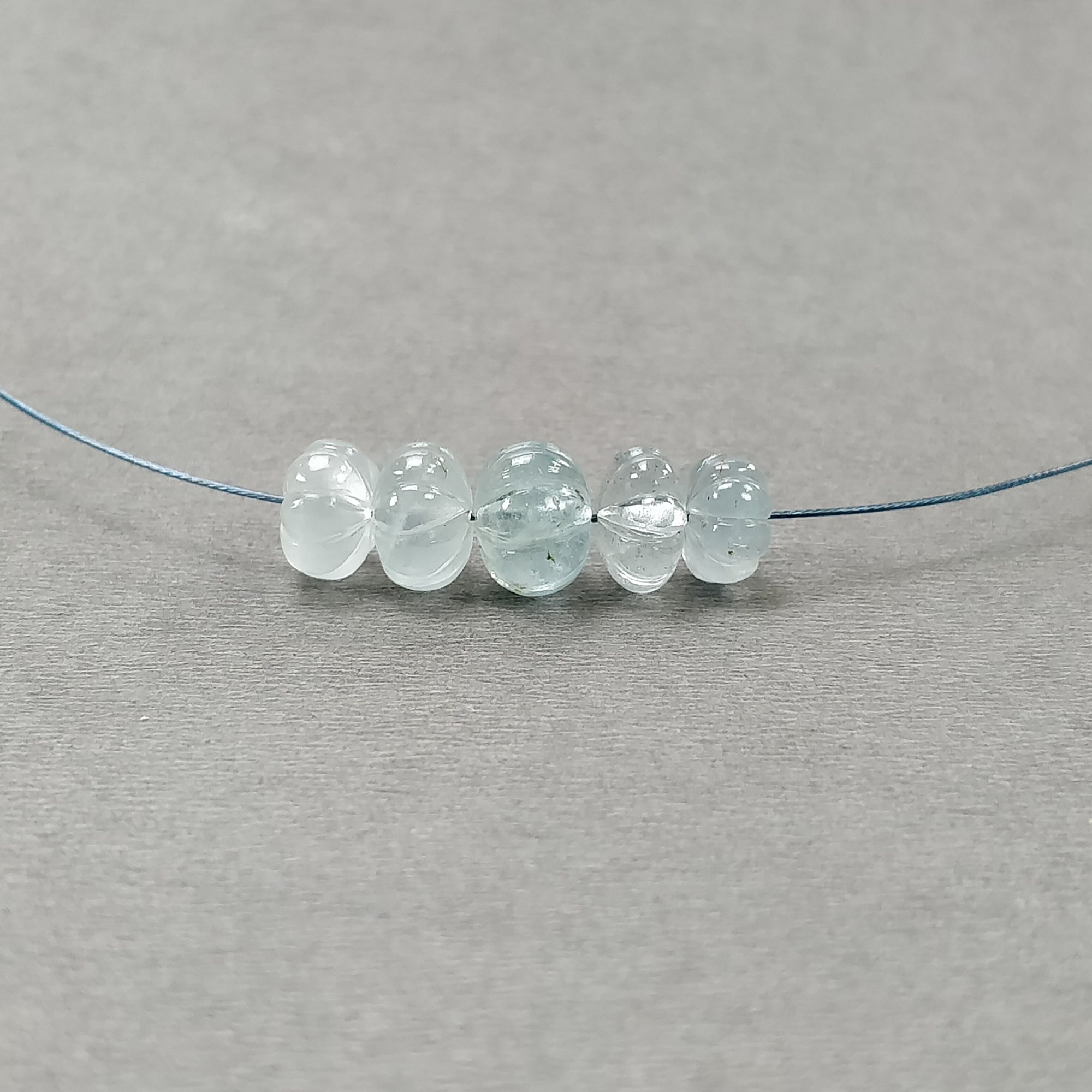 Natural Untreated Blue Aquamarine Gemstone Loose Beads - 13.65cts Hand Carved Rondelle Beads (9mm & 7.5mm, 5pcs) for Jewelry Making, DIY Crafts, and Healing Crystal Bracelets