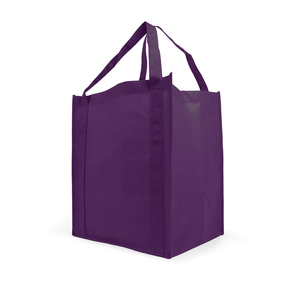 Simply Green Solutions - 10 Pack Reusable Grocery Bags with 20-Inch Reinforced Handles, Large 13x15x10 Eco-Friendly Shopping Totes for Groceries, Errands & Gifts - Durable Deep Purple Reusable Bags for Supermarket, Farmers Market & Everyday Use