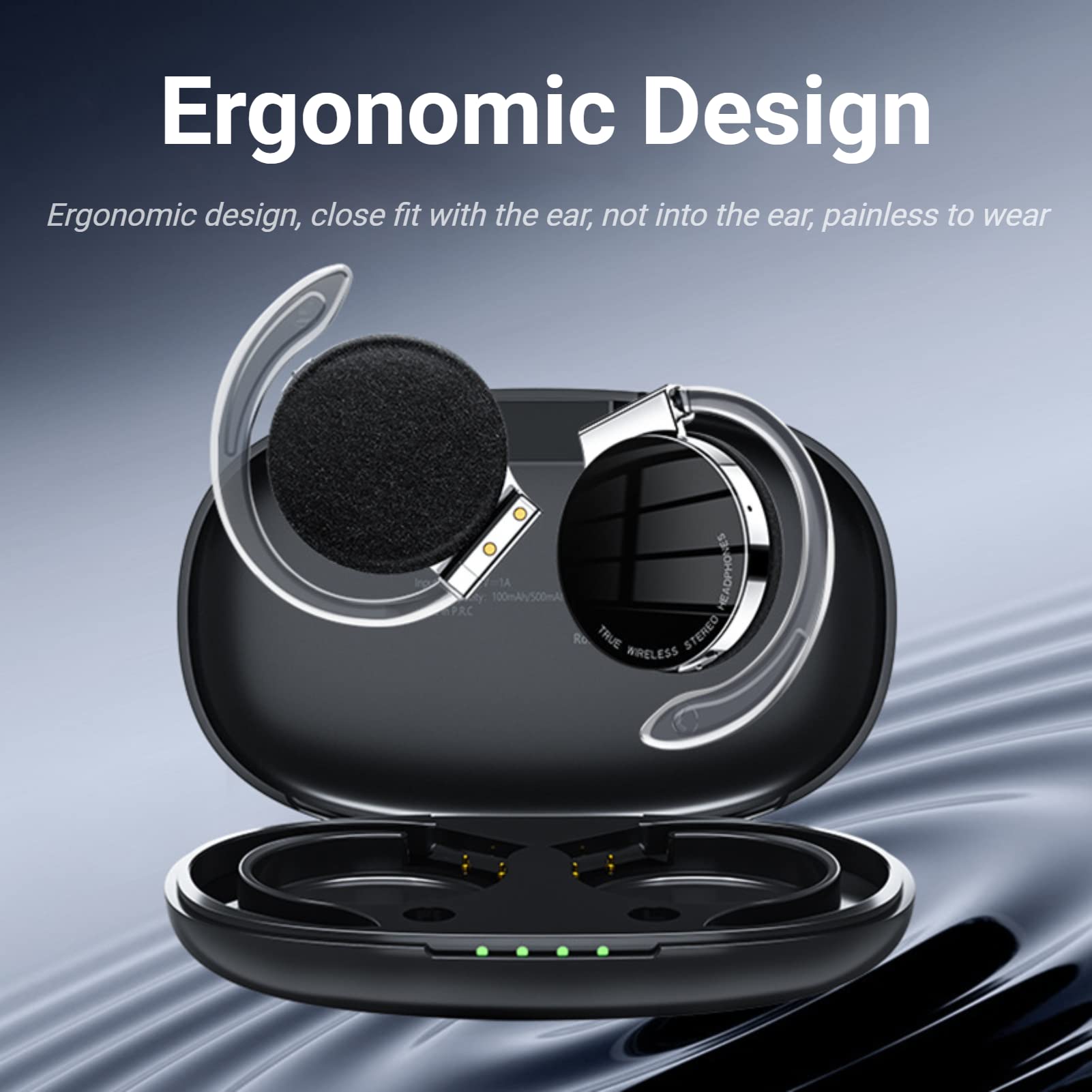 Jectse Clip-On Bluetooth Headphones - Wireless Earphones with Charging Case & Cable, Secure Fit for Running, Gym & Outdoor Activities (Black)