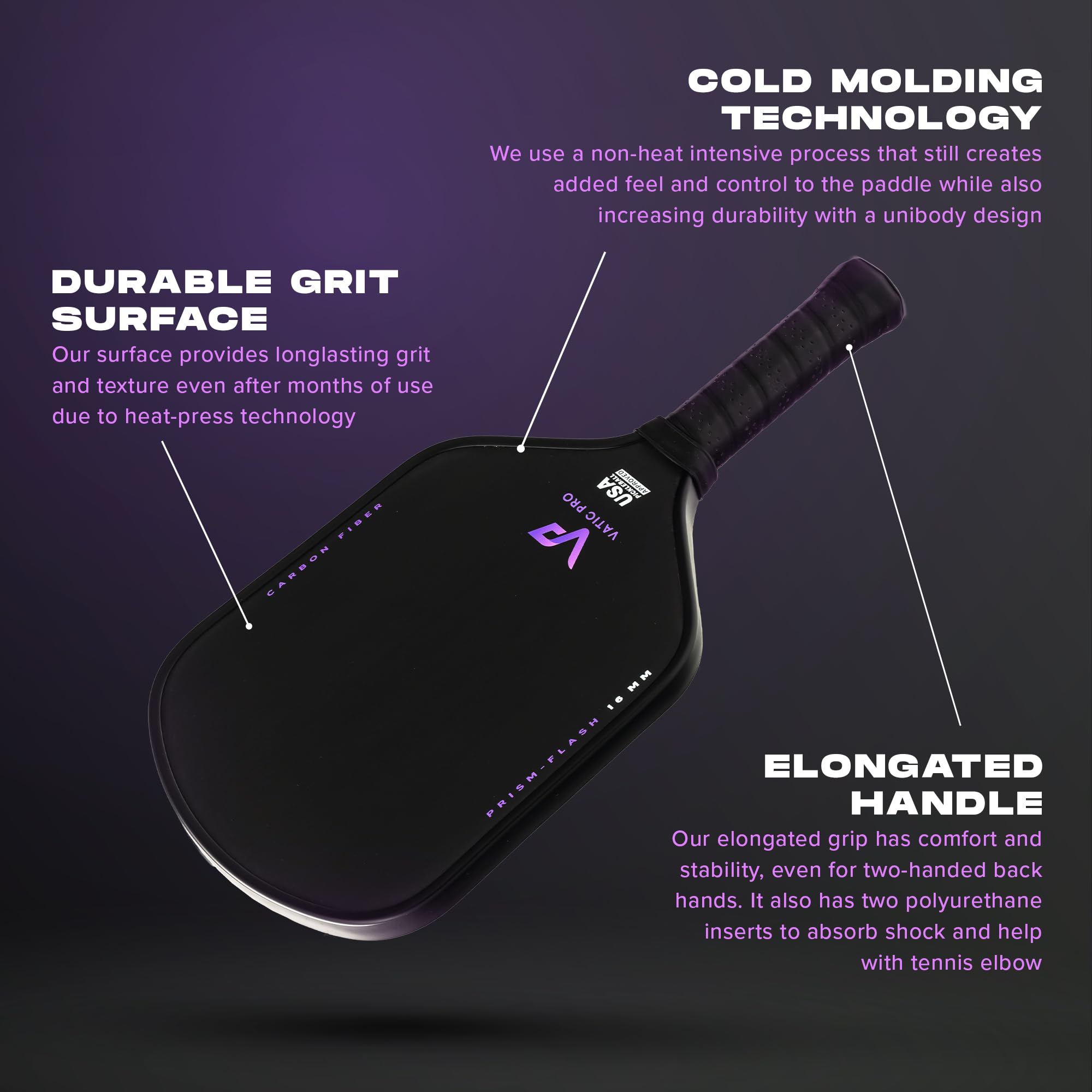Vatic Pro Prism Carbon Fiber 16mm Pickleball Paddle - Lightweight Foam Injected Walls for Power & Control - Includes Paddle Cover - Perfect for Tournament Play & Outdoor Games