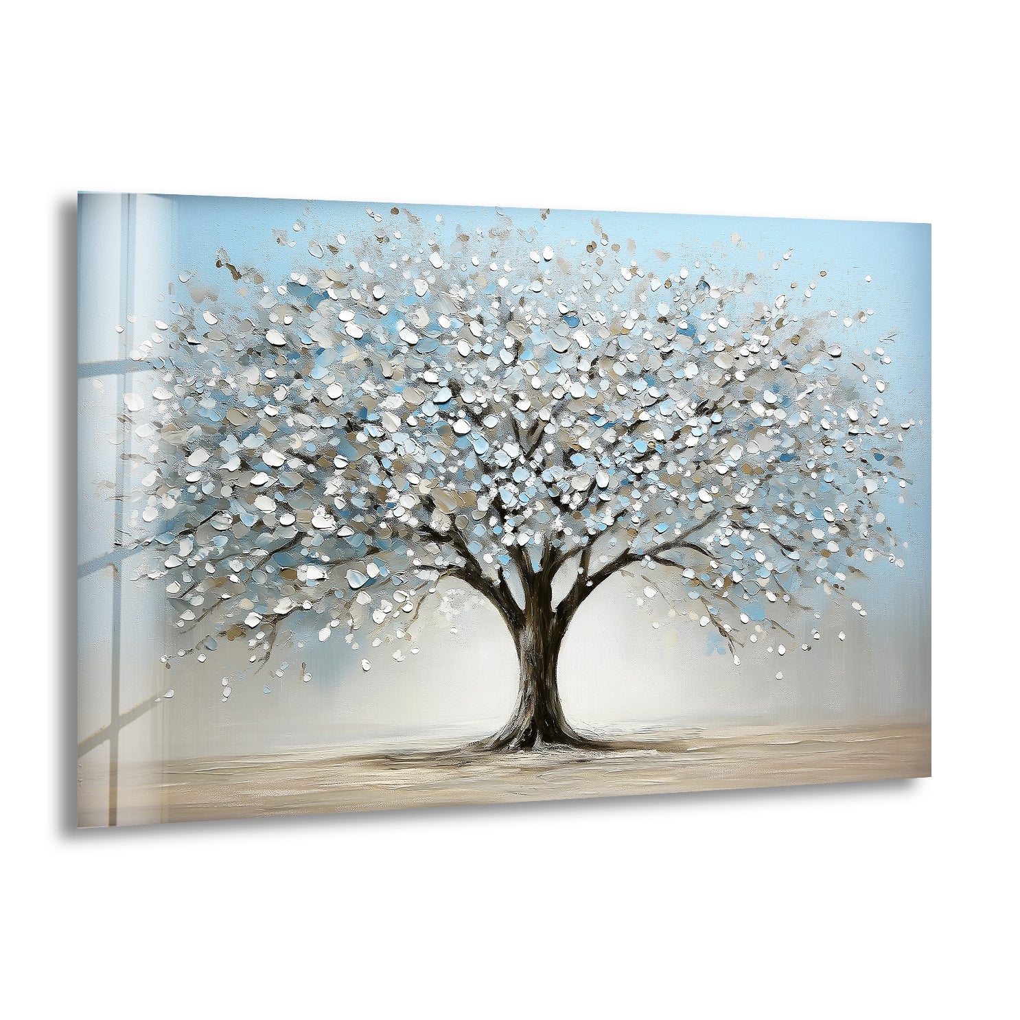 Blossoming Serenity Tree - Modern Textured Glass Wall Art Decor for Living Room, Bedroom & Office | Nature-Inspired Home Decor