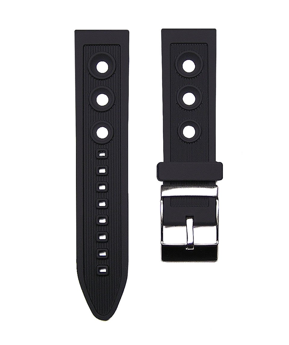 24mm Black Italian Rubber Ocean Racer Rally Watch Band Strap - Compatible with Breitling Bentley & More Luxury Watches - Durable Waterproof Strap for Diving, Racing & Outdoor Adventures